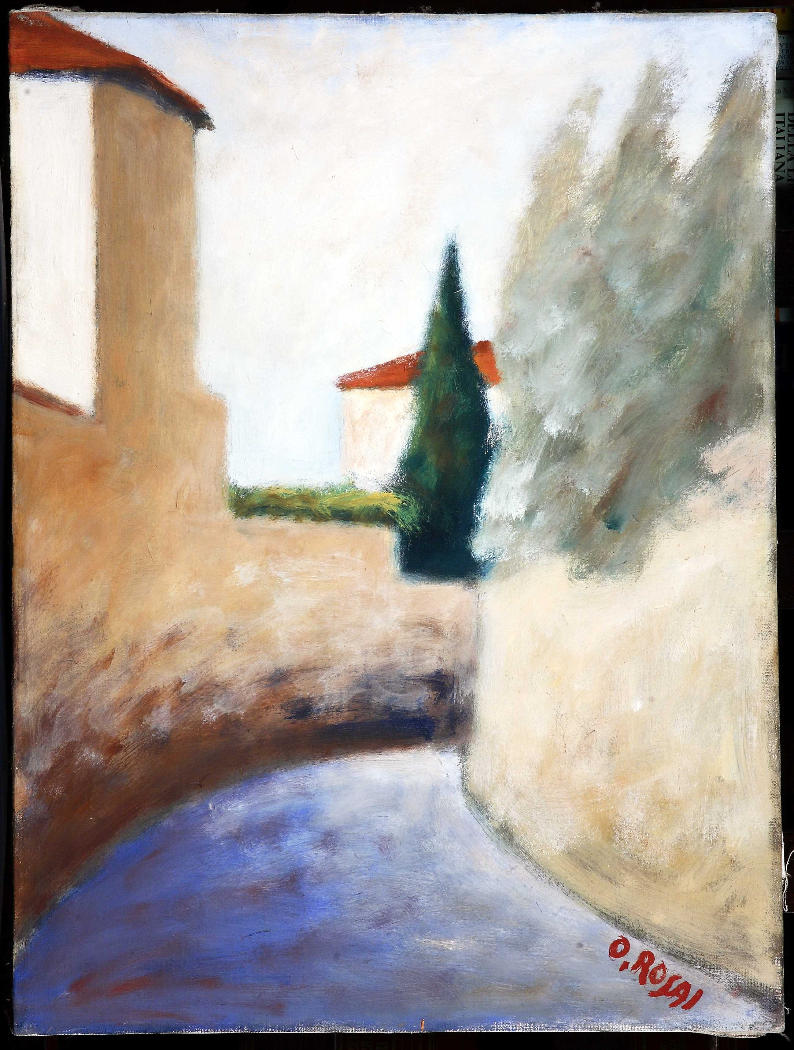 Strada, paesaggio (dipinto, opera isolata) di Rosai, Ottone (metà XX)