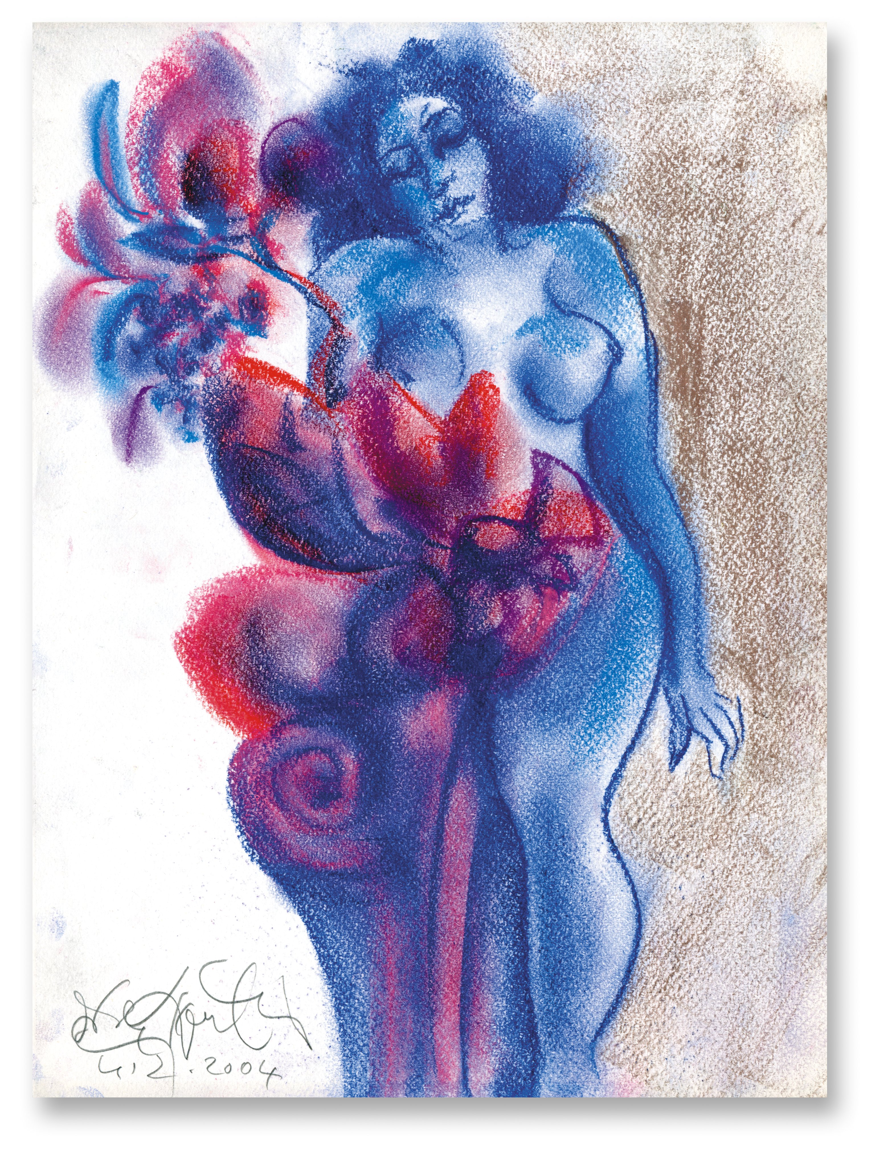 Rabdomante in blu, raffigurazione femminile (disegno, opera isolata) di Pignatelli, Ercole (inizio XXI)