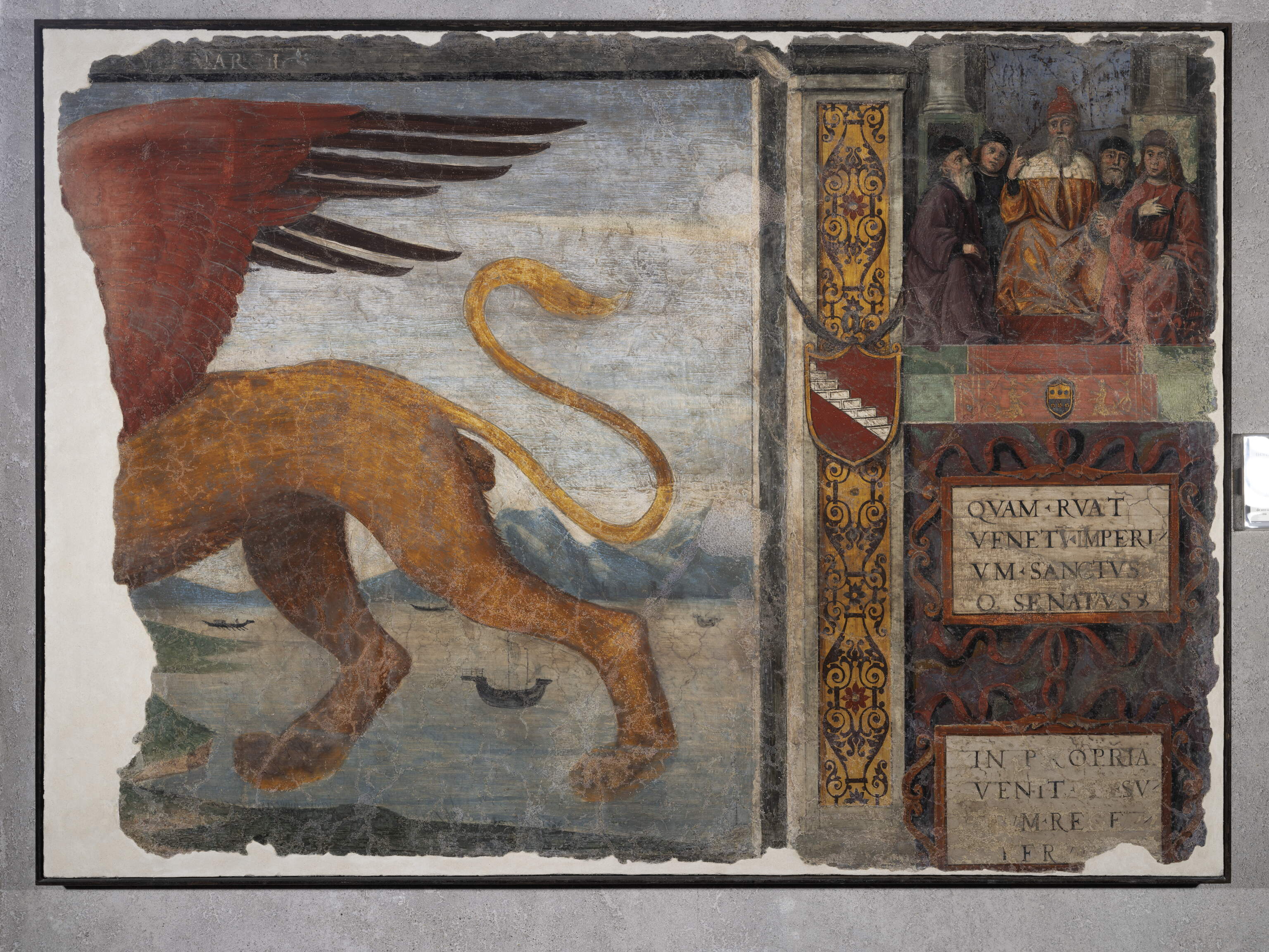 Il leone di san Marco e il doge Leonardo Loredan, Il leone di san Marco e il doge Leonardo Loredan (dipinto murale, frammento) di Mocetto Girolamo (sec. XVI)