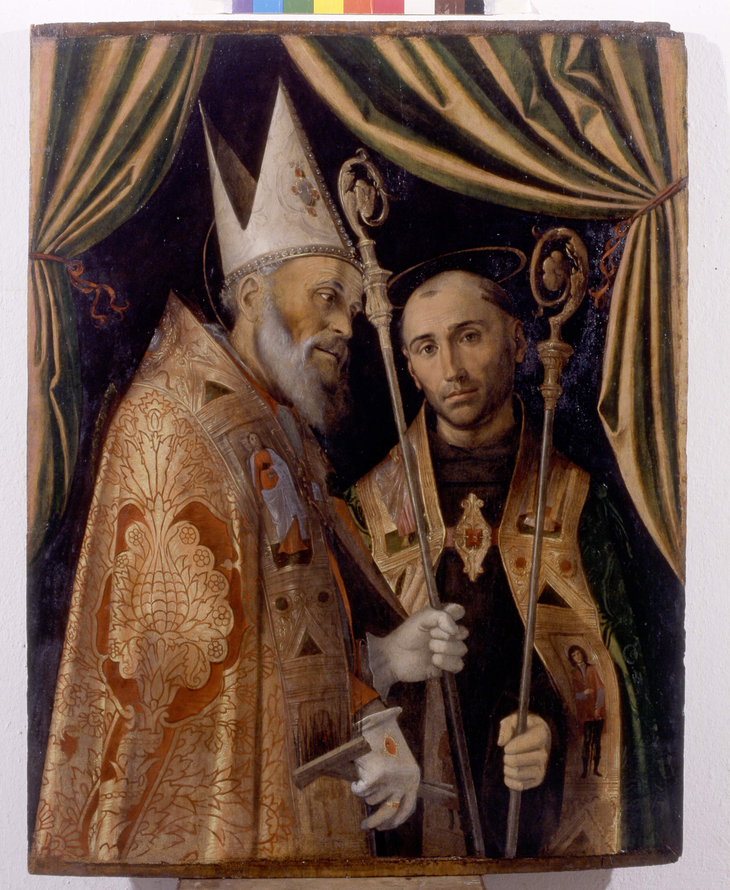 San Biagio e un altro santo vescovo (san Mauro?), San Biagio e un altro santo vescovo (san Mauro?) (polittico dipinto, frammento) di Montagna Bartolomeo (secc. XVI-XVI)