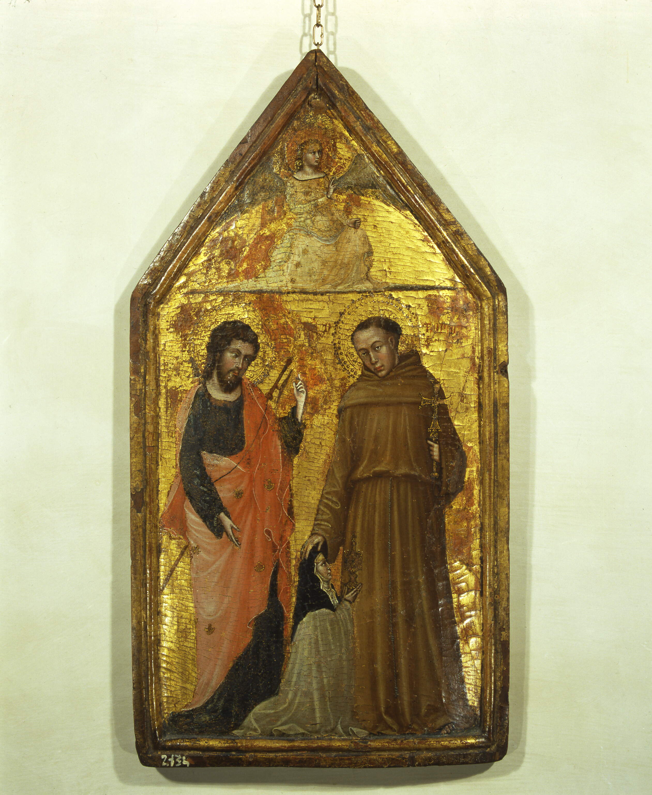 I santi Giacomo maggiore e Antonio di Padova, una monaca clarissa e l'arcangelo Gabriele, I santi Giacomo maggiore e Antonio di Padova, una monaca clarissa e l'arcangelo Gabriele (polittico dipinto, frammento) di Barisini Tommaso detto Tommaso da Modena (secc. XIV-XIV)