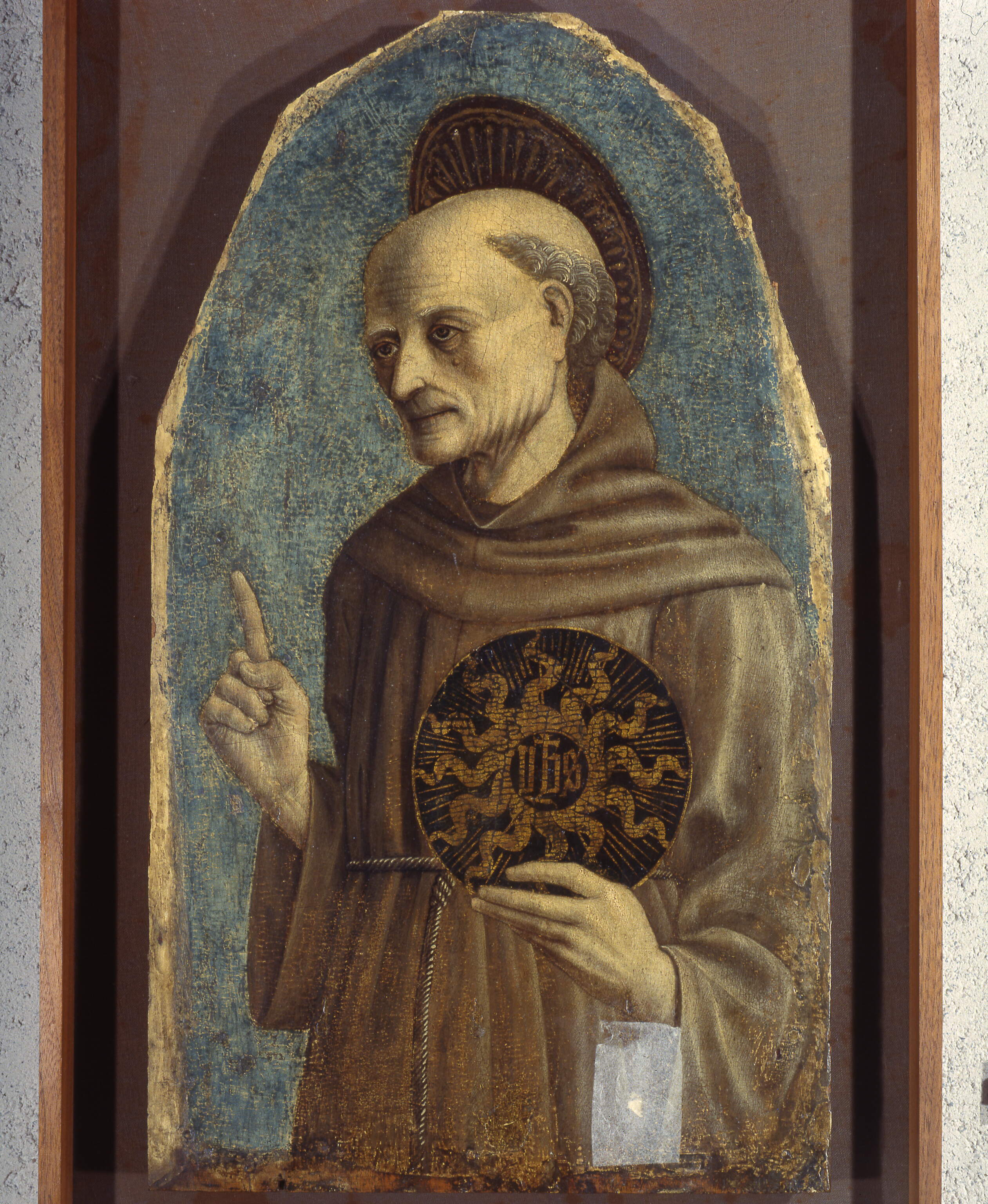 San Bernardino, San Bernardino (polittico dipinto, frammento) di Morone Domenico (secc. XV-XV)