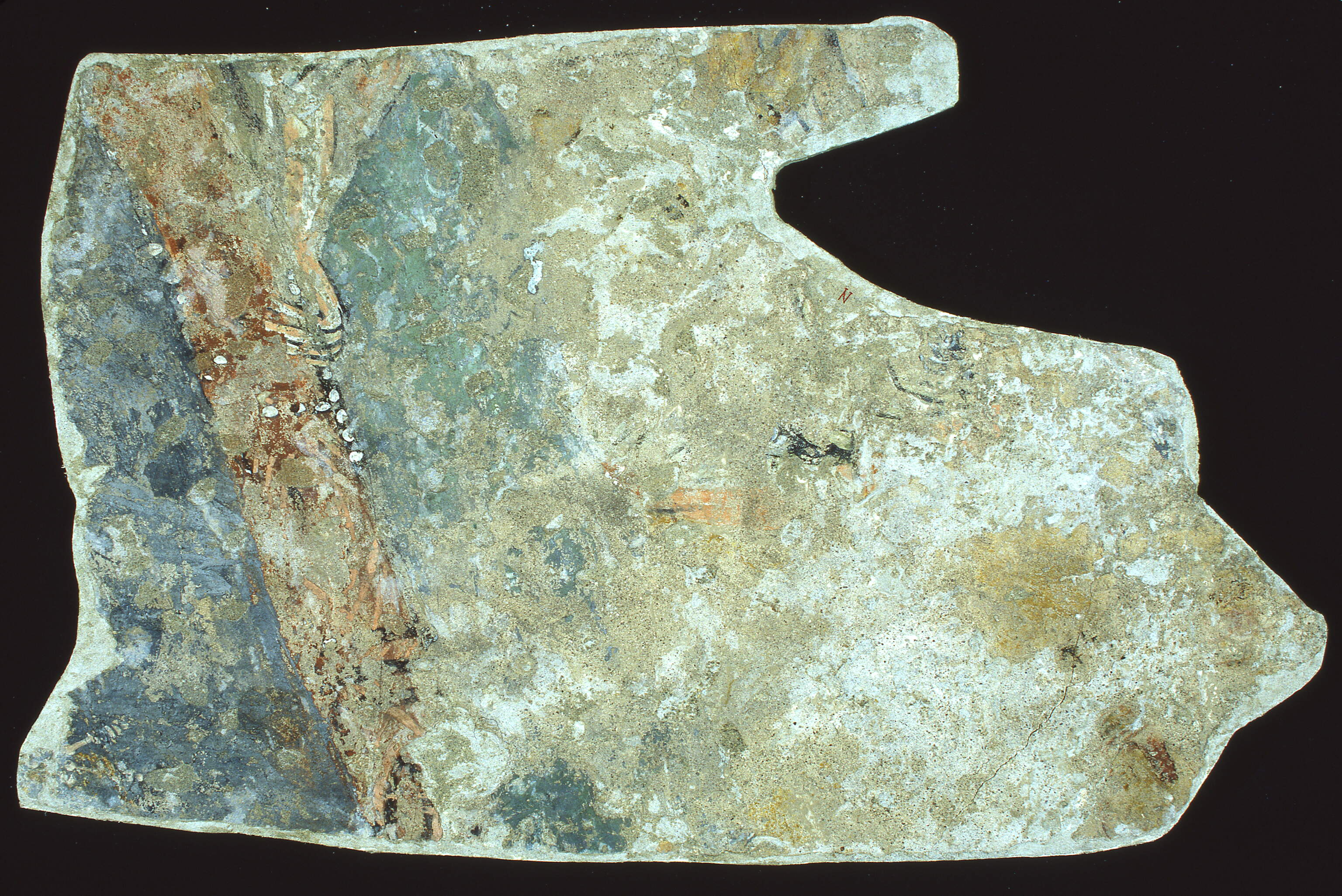 Maiestas Domini: mano dell'angelo, cornice della mandorla e resto d'iscrizione, Maiestas Domini: mano dell'angelo, cornice della mandorla e resto d'iscrizione (dipinto murale, frammento) di Pittori del 996 (sec. X)