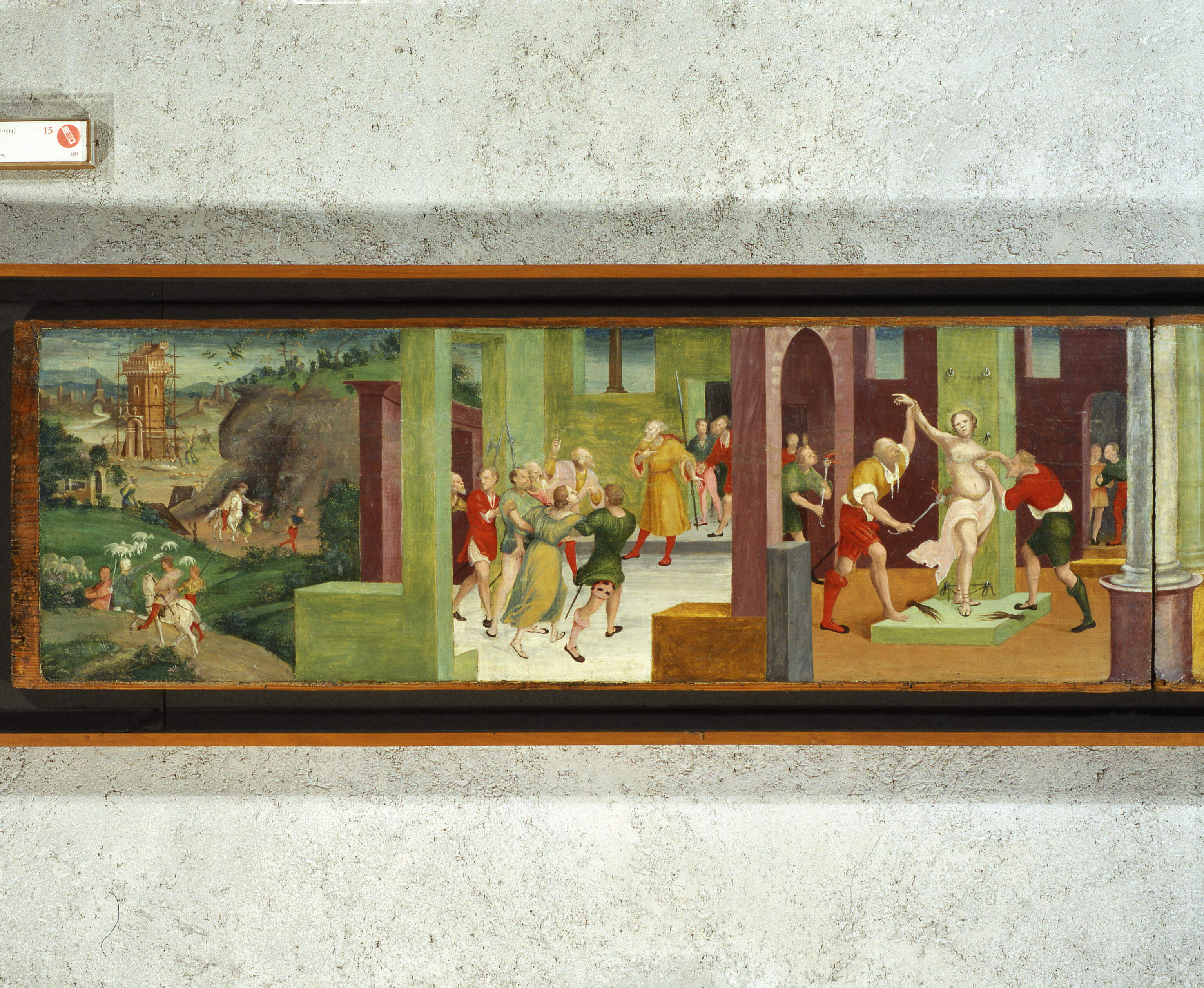 Storie di santa Barbara, episodi della vita di Santa Barbara (predella dipinta, frammento) di Giolfino Nicola (secc. XVI-XVI)