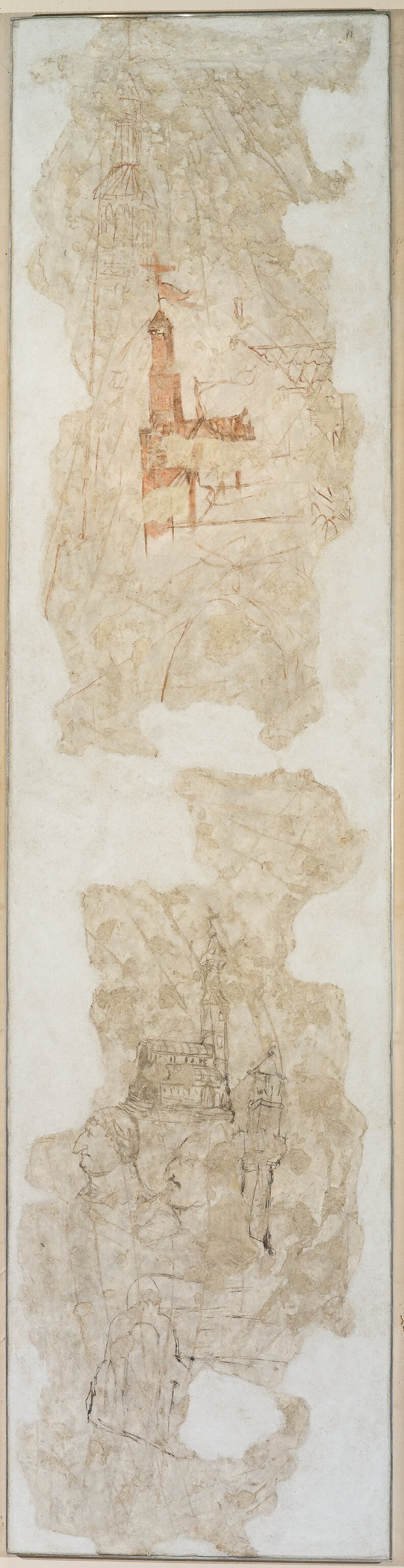 Schizzi architettonici, due teste maschili, Schizzi architettonici, due teste maschili (disegno murale, elemento d'insieme) di Altichiero (secc. XIV-XIV)
