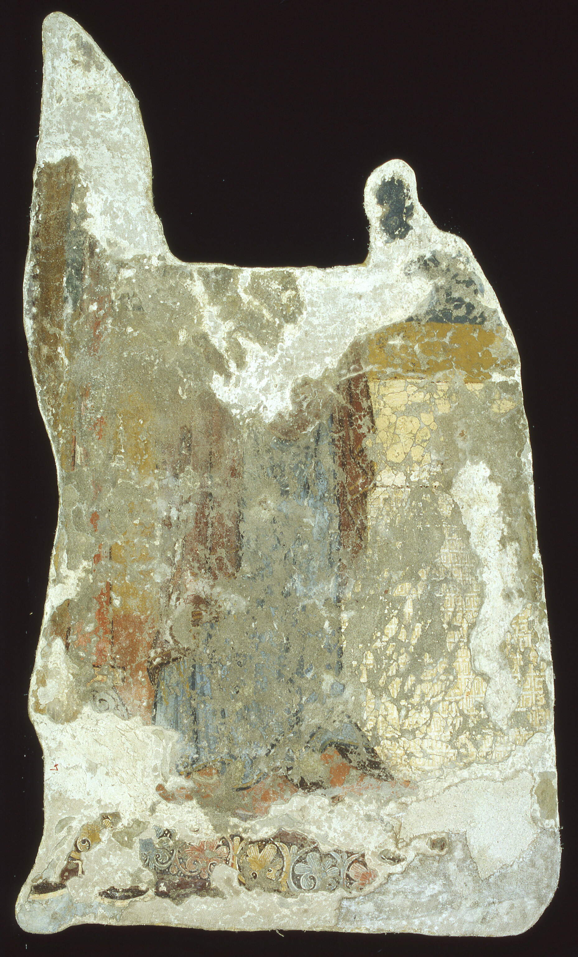 Figura e fregio a palmette, Figura e fregio a palmette (dipinto murale, frammento) - ambito veronese (prima metà sec. XII)