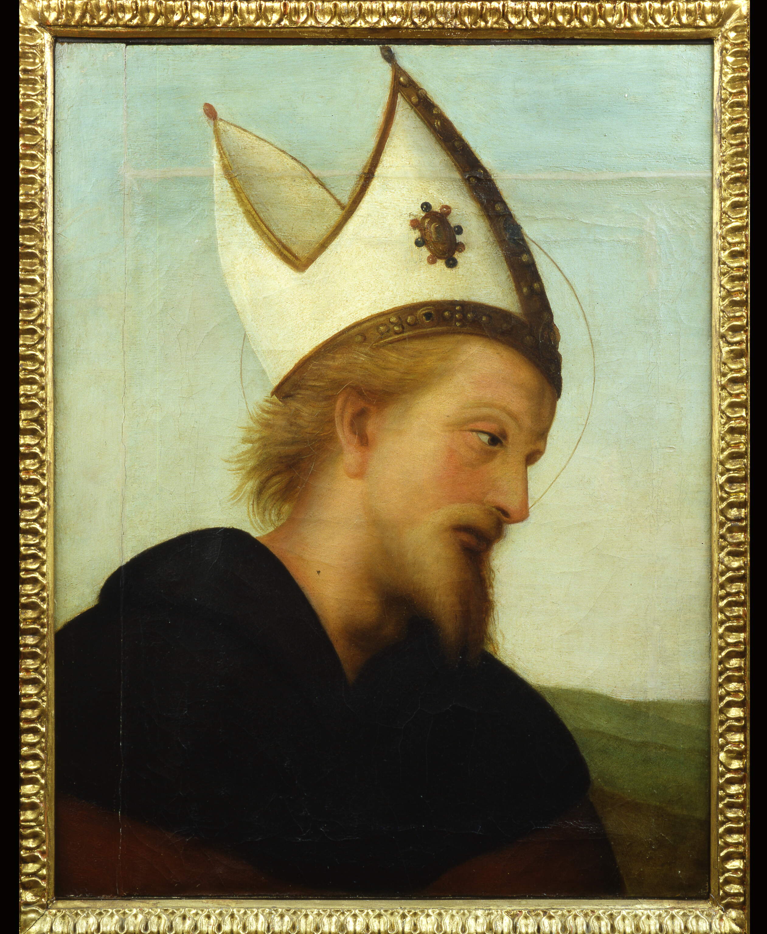 Testa di vescovo, testa di vescovo (dipinto, frammento) di Pietro di Cristoforo Vannucci detto Perugino (maniera) (sec. XIX)