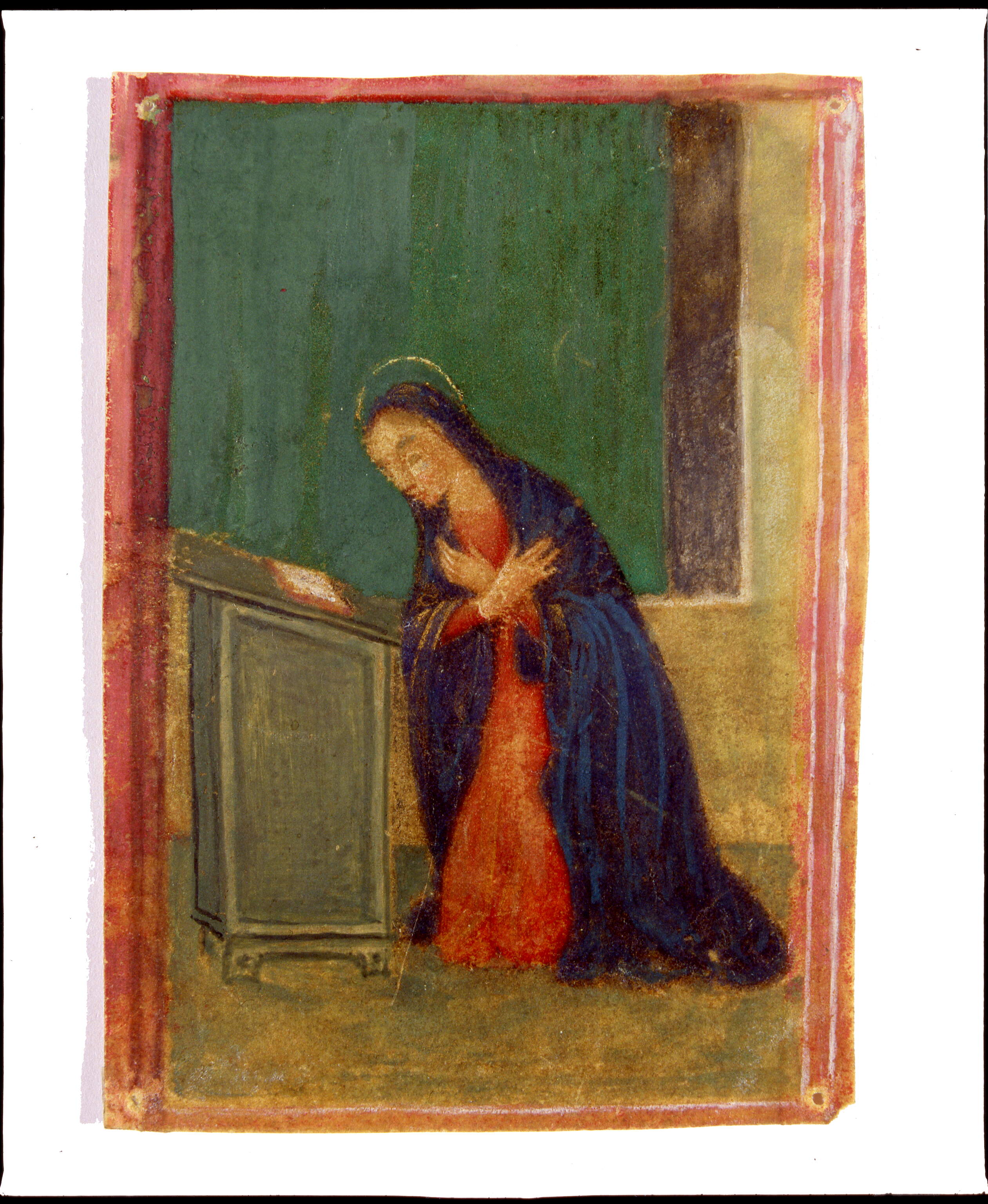 Vergine annunciata, Madonna annunciata (miniatura, frammento) di Dai Libri Girolamo (secc. XVI-XVI)