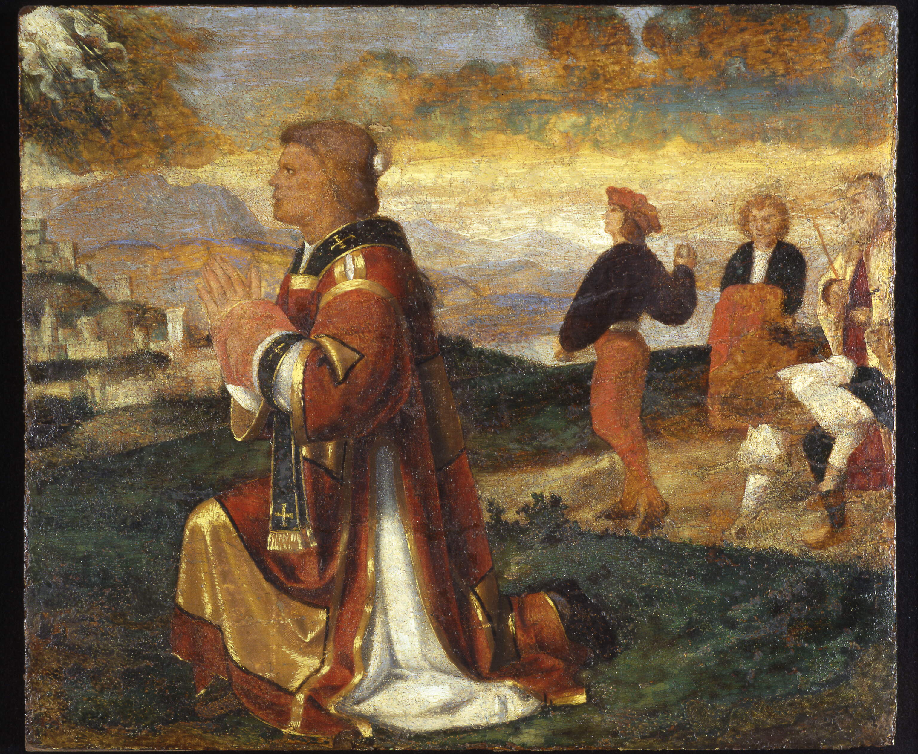 Lapidazione di santo Stefano, lapidazione di Santo Stefano (dipinto, frammento) di Previtali Andrea (secc. XVI-XVI)