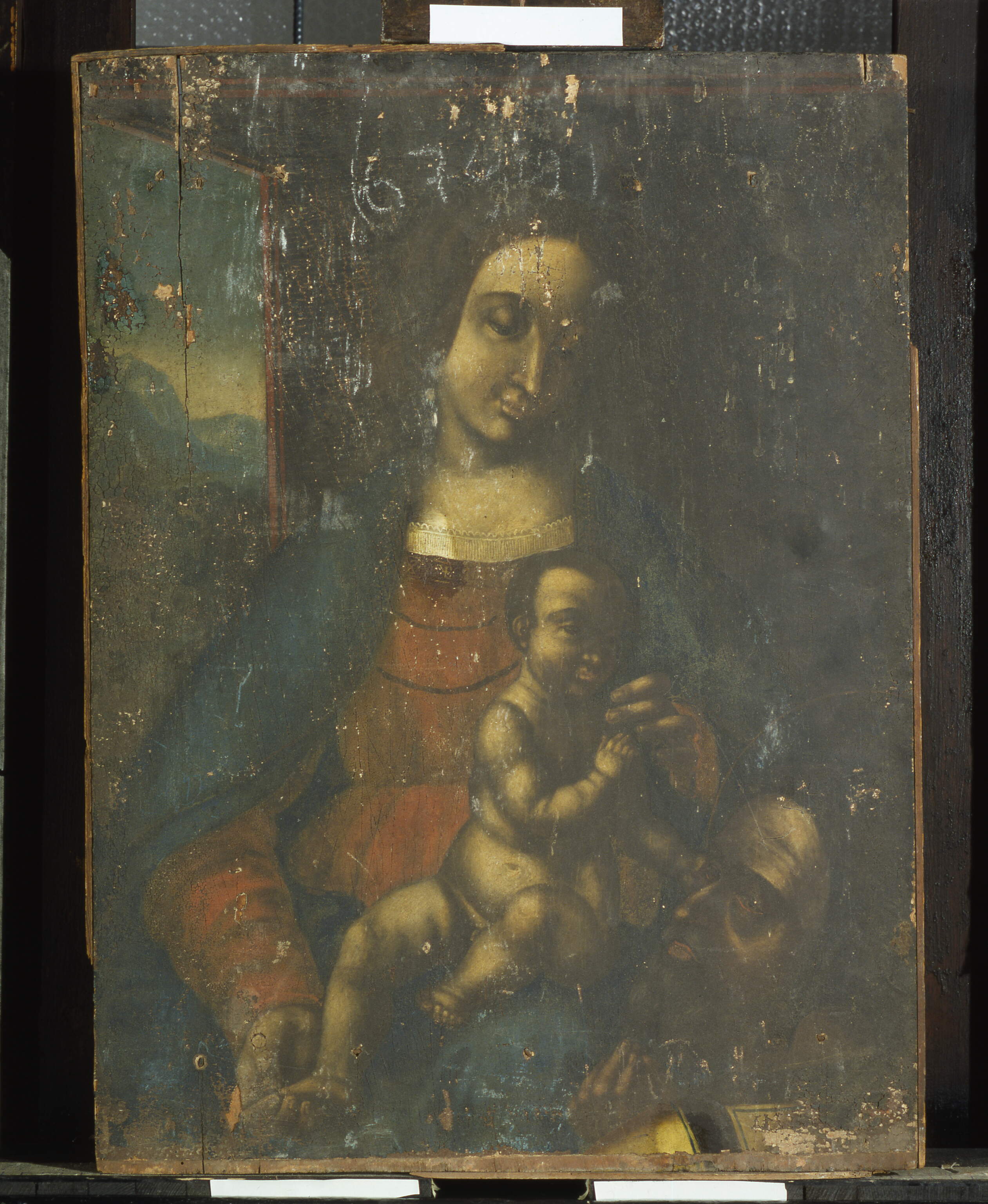 Madonna con il bambino e un santo vescovo, Madonna con il bambino e un santo vescovo (dipinto, opera isolata) - Ambito veneto (sec. XVII)