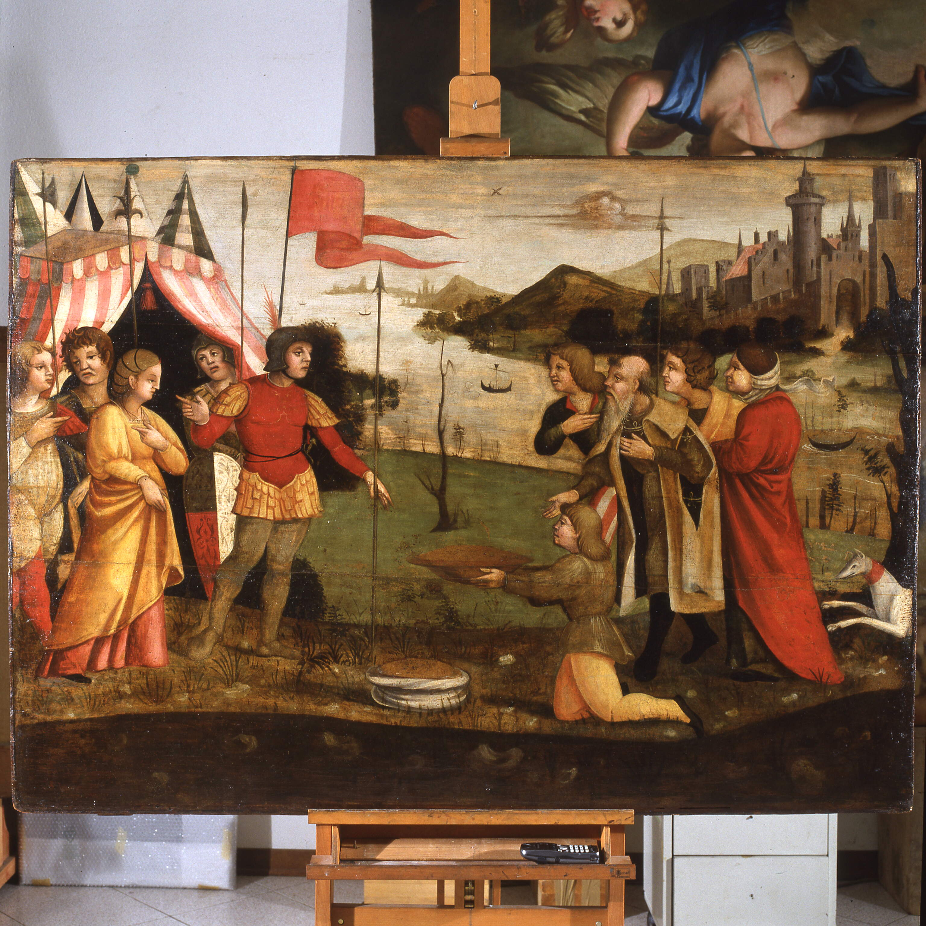 Crise supplica Agamennone di restituirgli la figlia Criseide, Crise supplica Agamennone di restituirgli la figlia Criseide (dipinto, opera isolata) di Giolfino Nicola (cerchia) (sec. XVI)