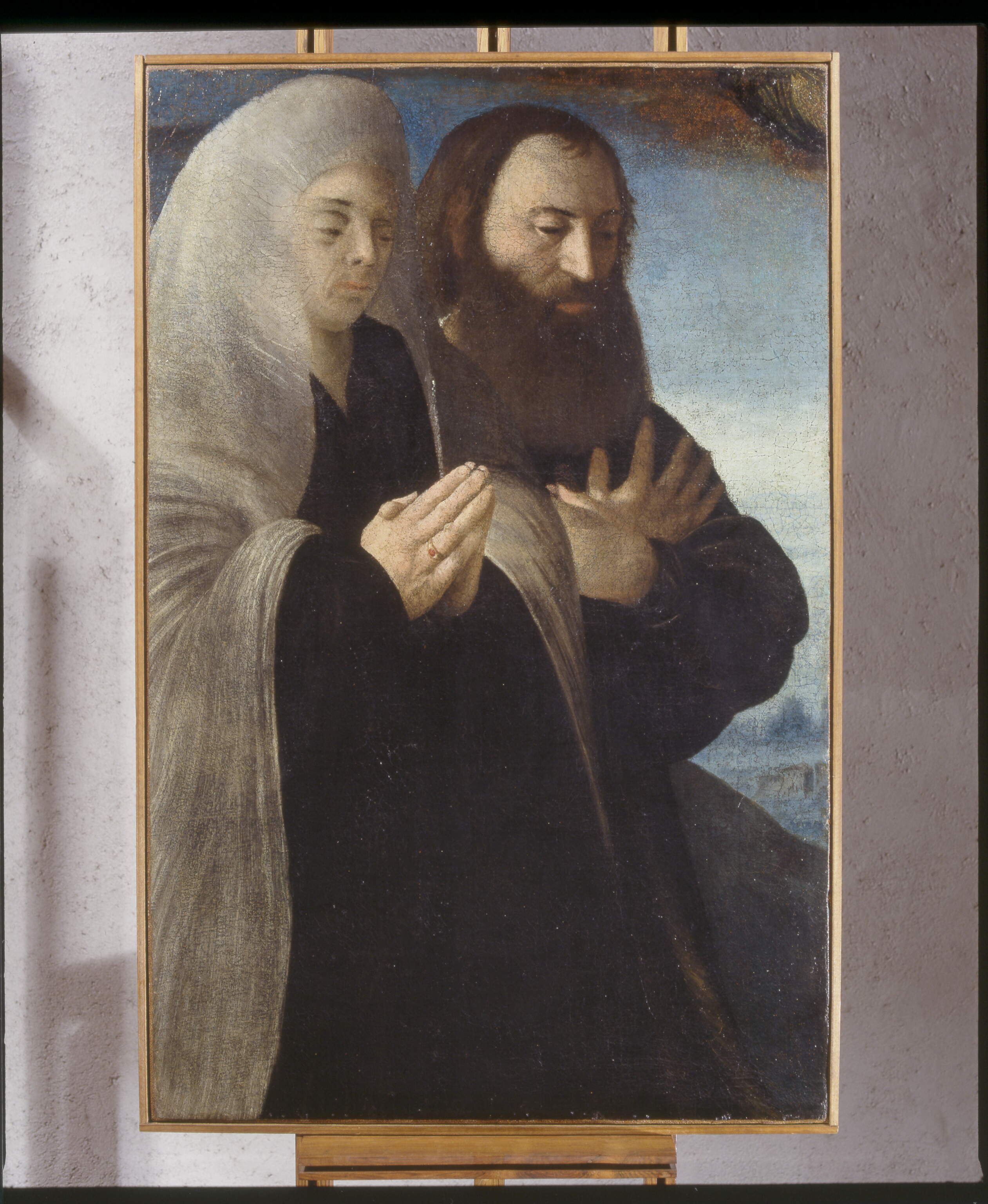 Autoritratto con la moglie Placida, Autoritratto con la moglie Placida (dipinto, frammento) di Caroto Giovanni (secc. XVI-XVI)