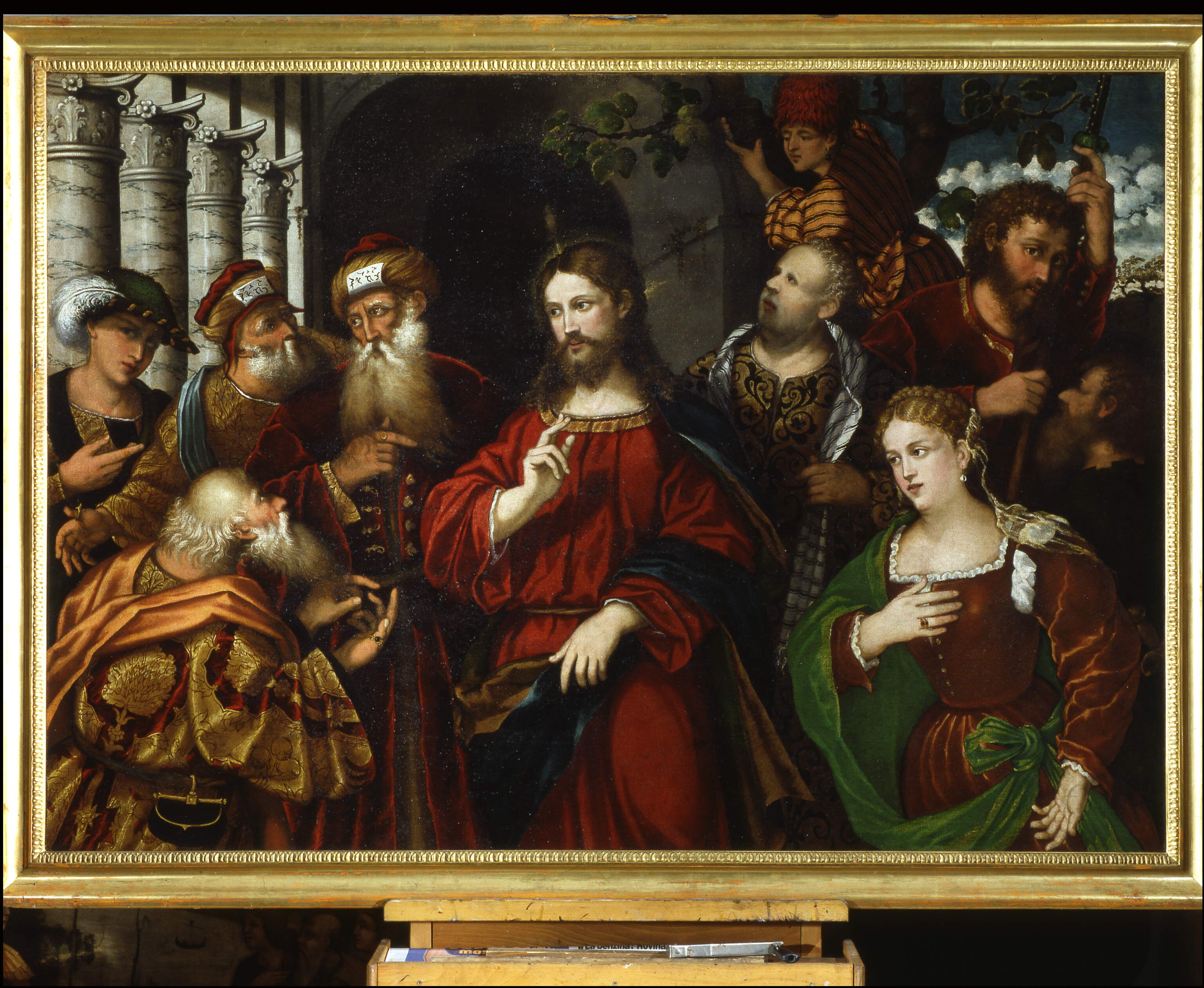 Cristo e l'adultera, Cristo e l'adultera (dipinto, opera isolata) di Marconi Rocco (scuola) (metà sec. XVI)