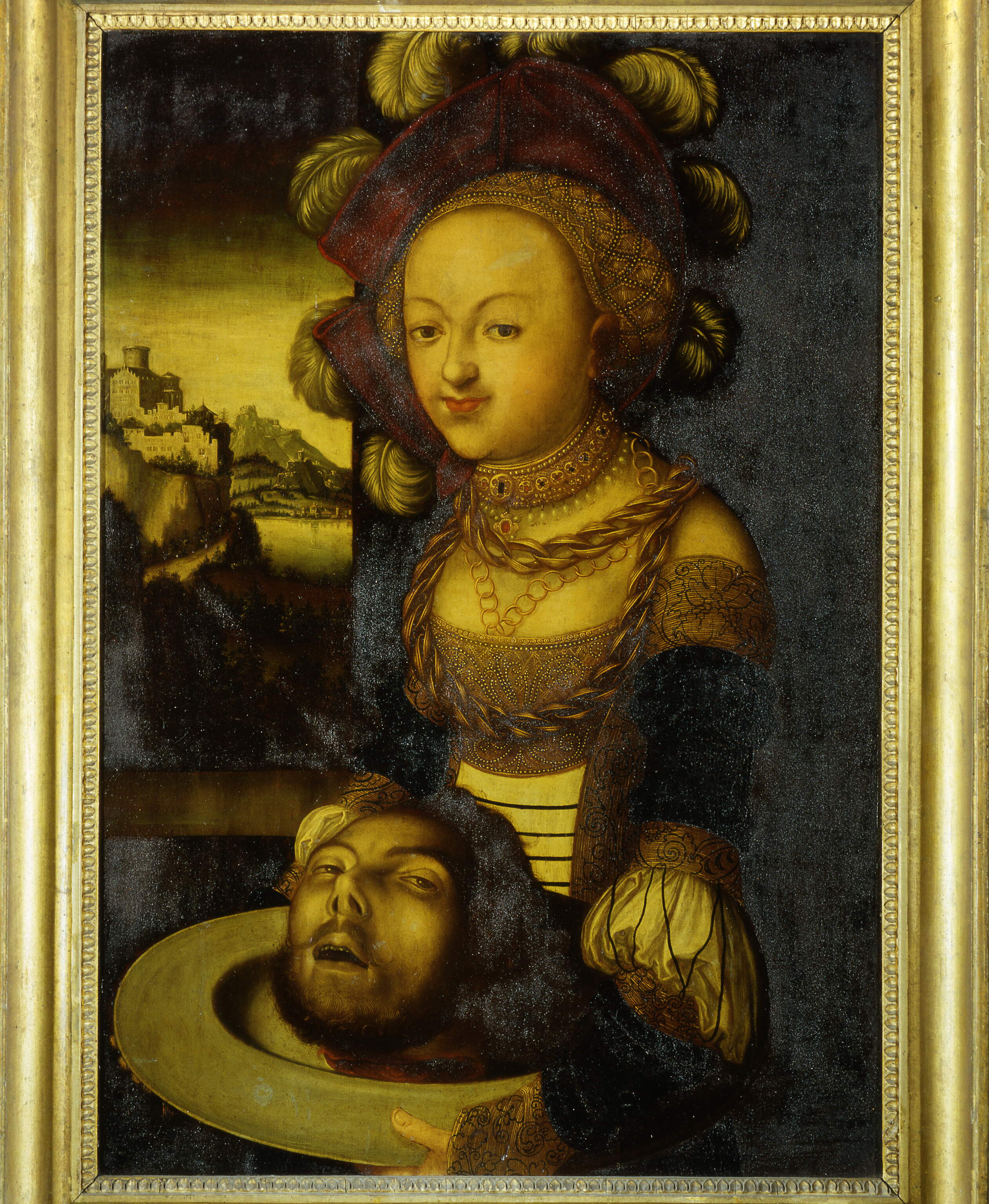 Salomè con la testa del Battista, Salome con la testa di San Giovanni Battista sul piatto (dipinto, opera isolata) di Cranach Lucas (maniera) (sec. XIX)