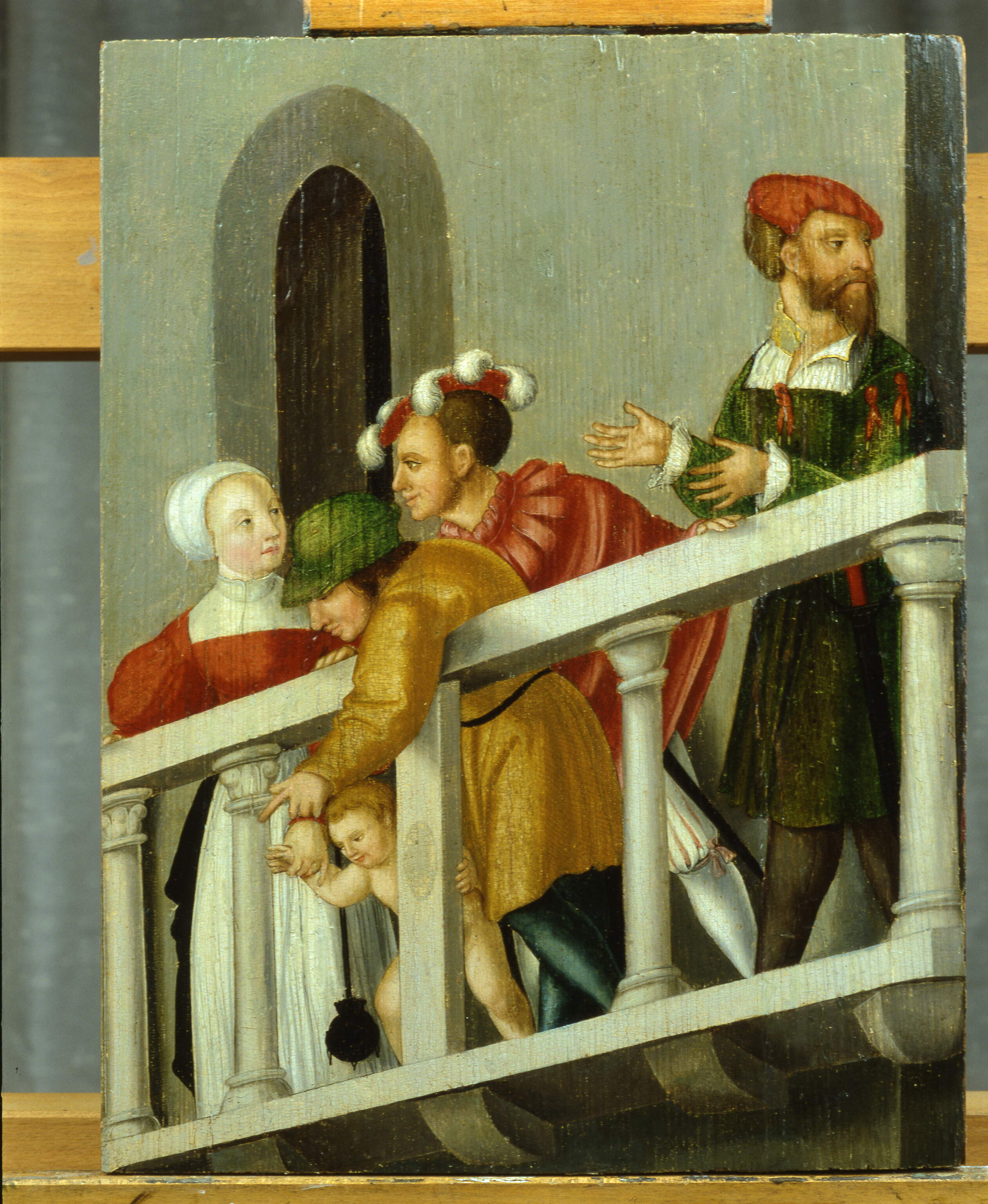 Figure al balcone (frammento), Figure al balcone (dipinto, frammento) - ambito tedesco (prima metà sec. XVI)