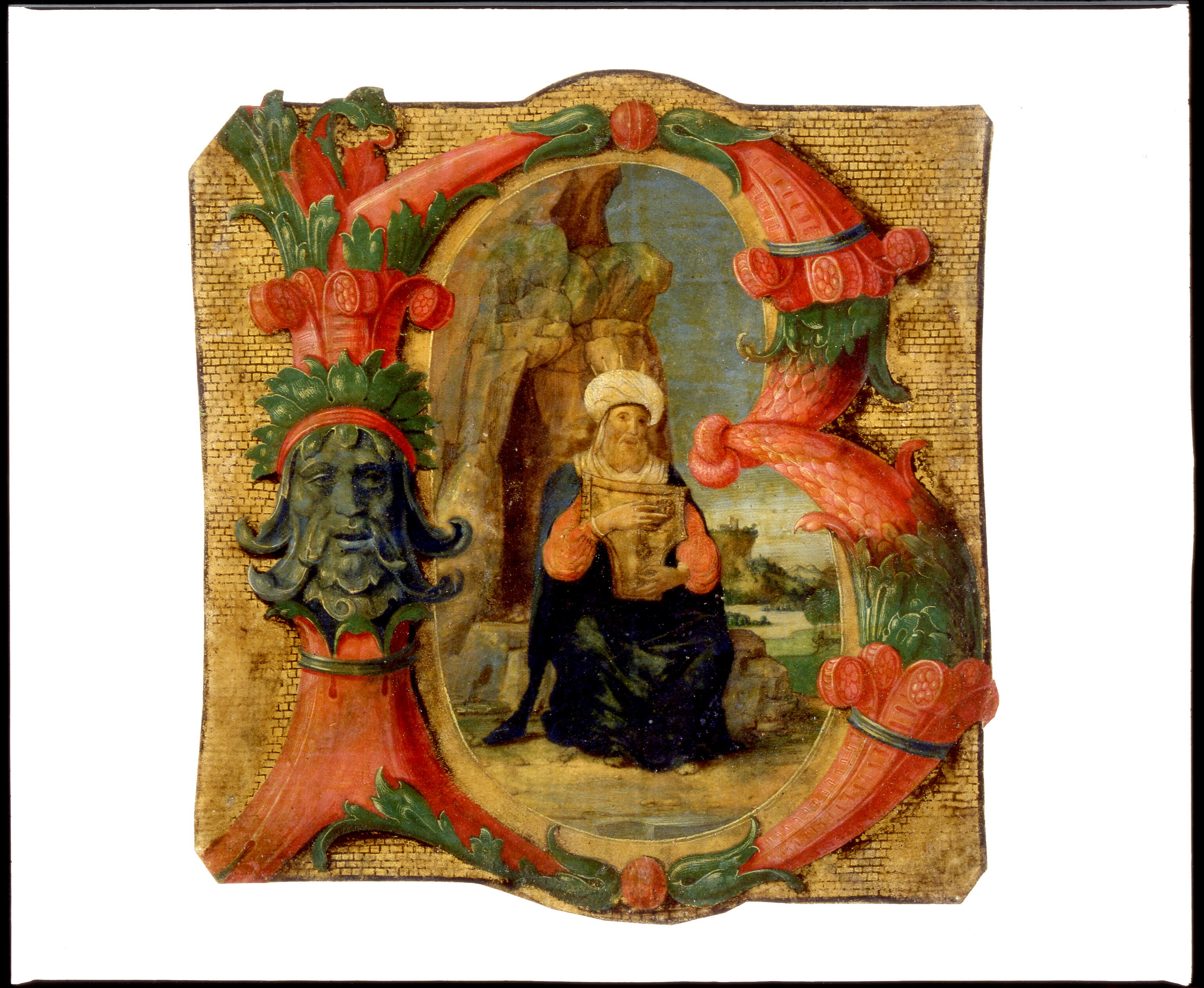 Iniziale "B[eatus vir]", David suona il salterio (miniatura, frammento) di Dai Libri Girolamo (inizio sec. XVI)