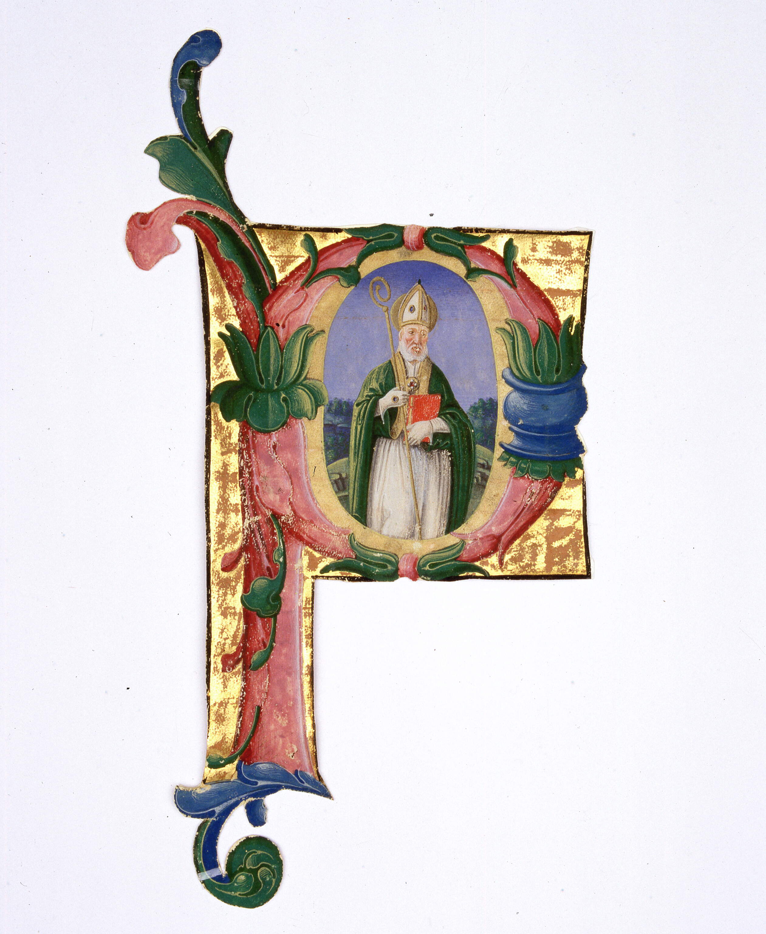 Iniziale P"[ost mortem matris reversus est Augustinus ad agros proprios]", Sant'Agostino (miniatura, frammento) di Dai Libri Francesco (e aiuti) (fine/ inizio secc. XV-XVI)