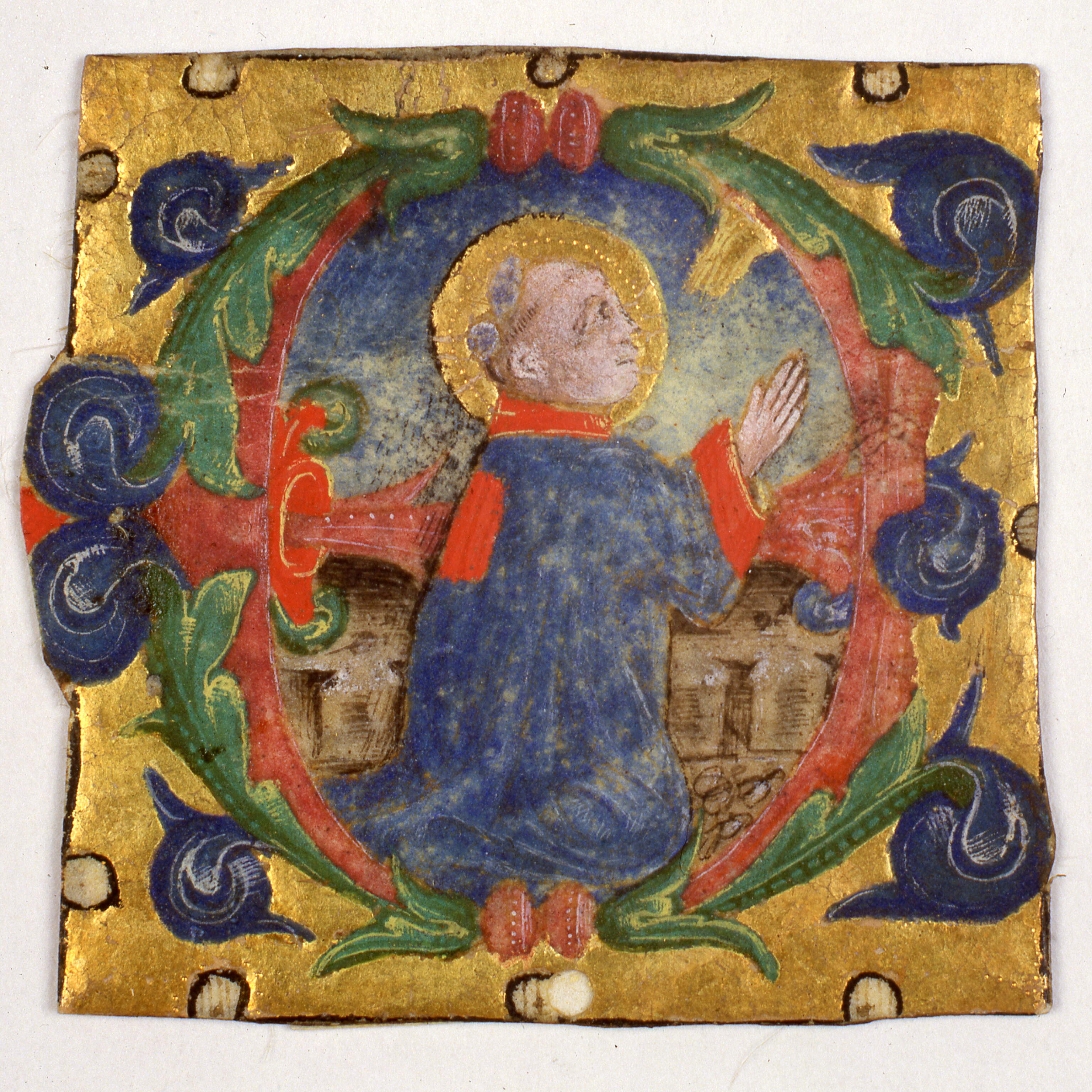 Iniziale "E" (Santo Stefano), Santo Stefano (miniatura, frammento) - ambito Italia settentrionale (fine sec. XV)