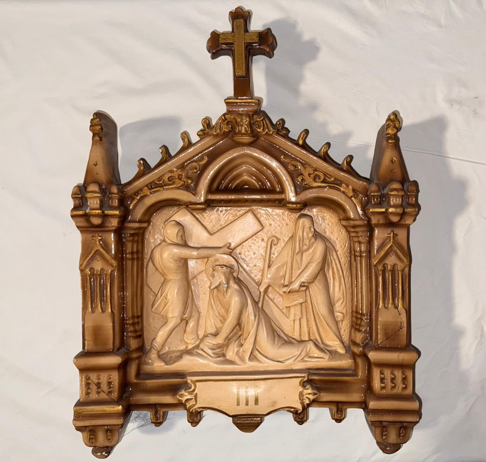 stazione III: Gesù cade per la prima volta (stazione della Via Crucis) - ambito campano (XIX)