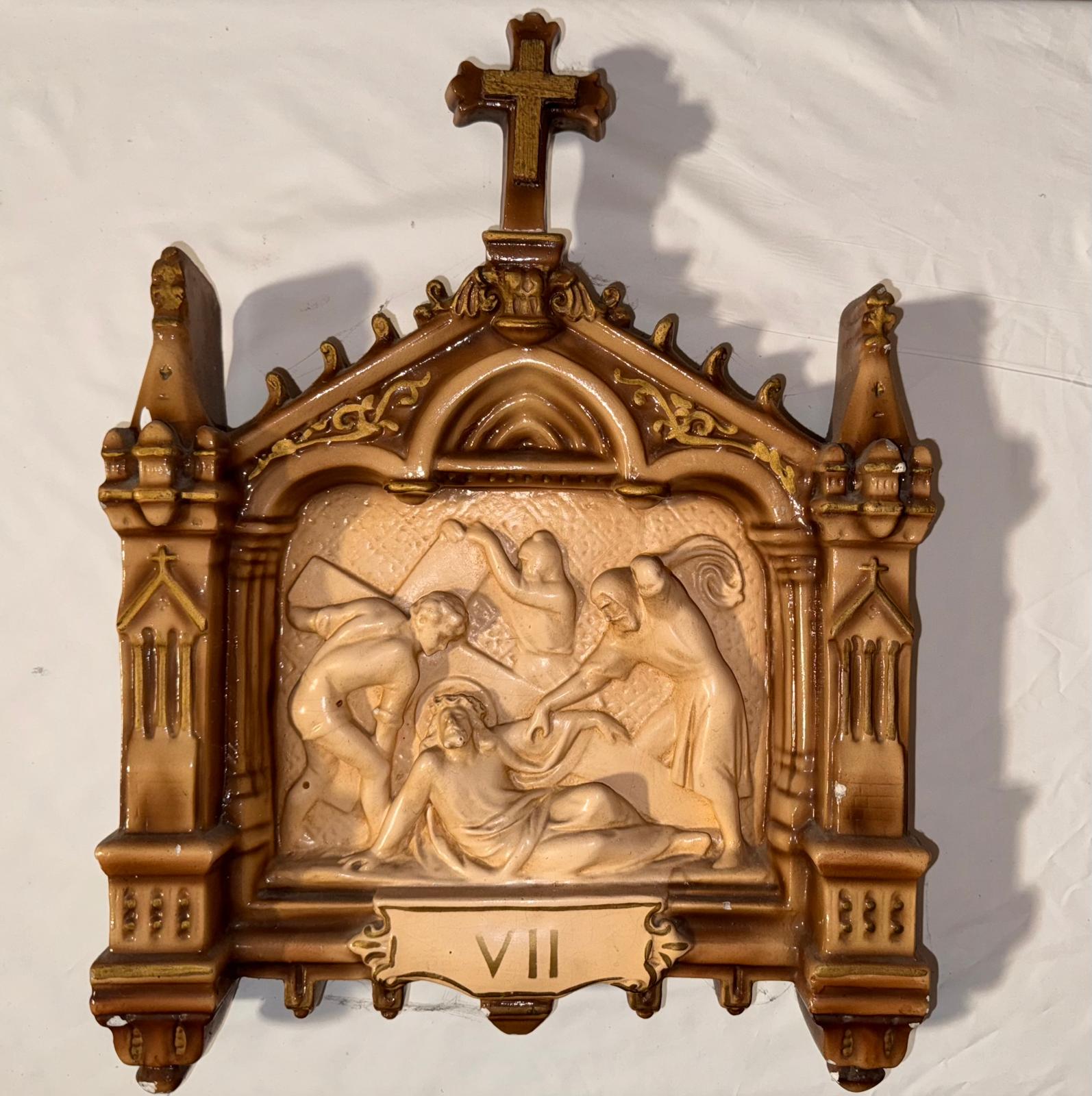 stazione VII: Gesù cade sotto la croce la seconda volta (stazione della Via Crucis) - ambito campano (XIX)