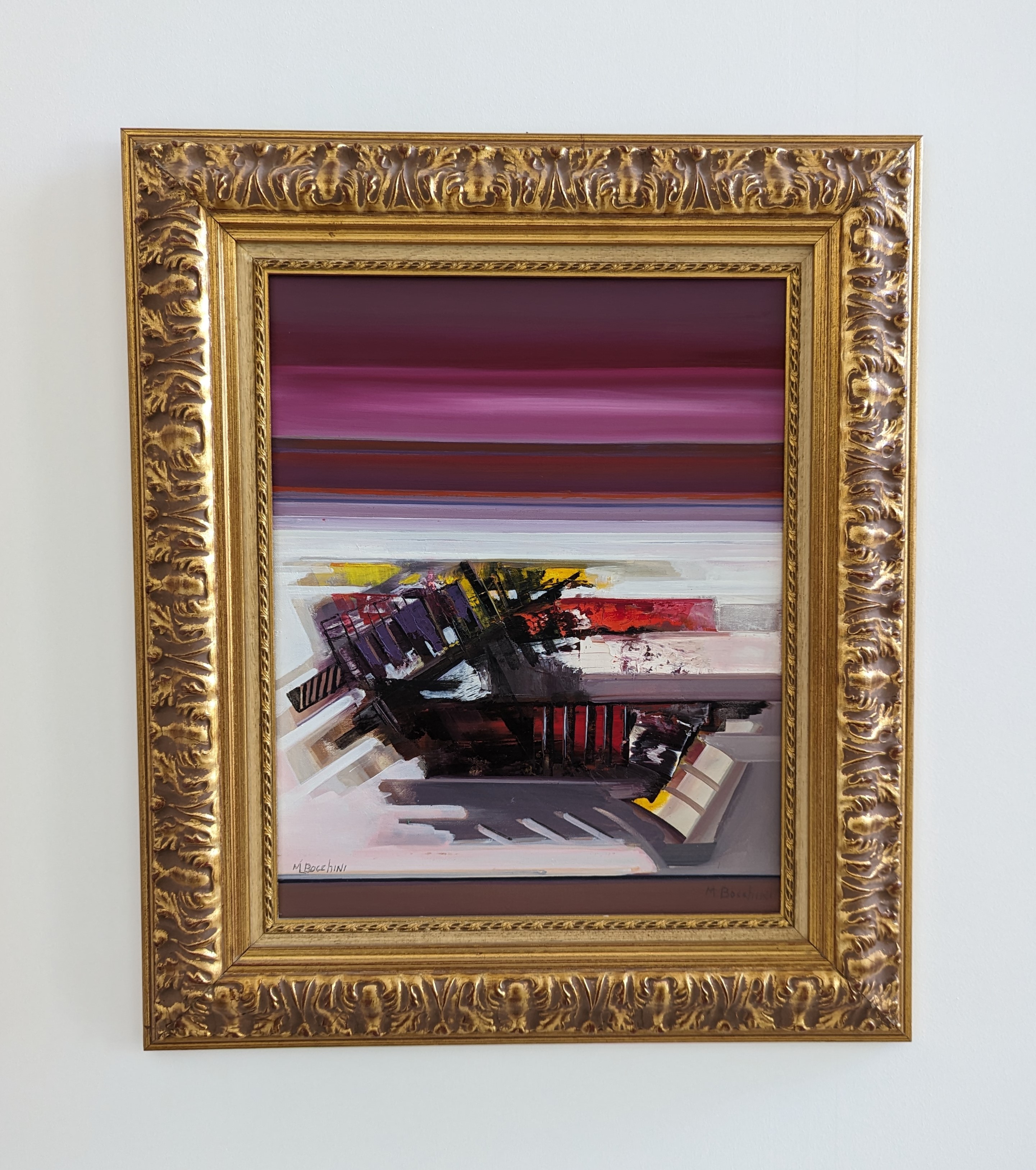 Relitto abbandonato, Barca sulla spiaggia (dipinto) di Bocchini, Mario (ultimo quarto XX)