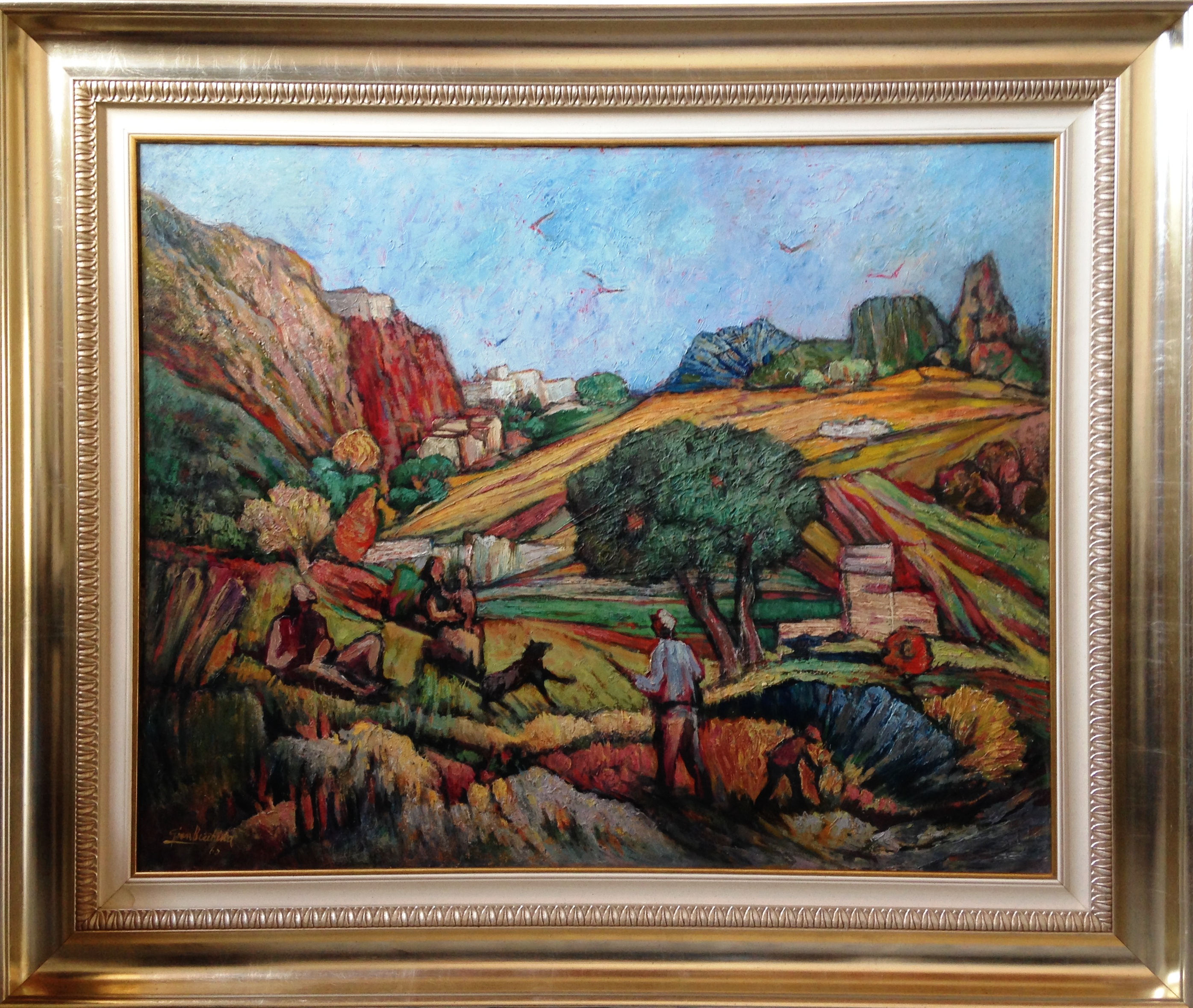 La "carrubbella" di Chiusa, paesaggio (dipinto, opera isolata) di Gianbecchina - ambito siciliano (terzo quarto XX)