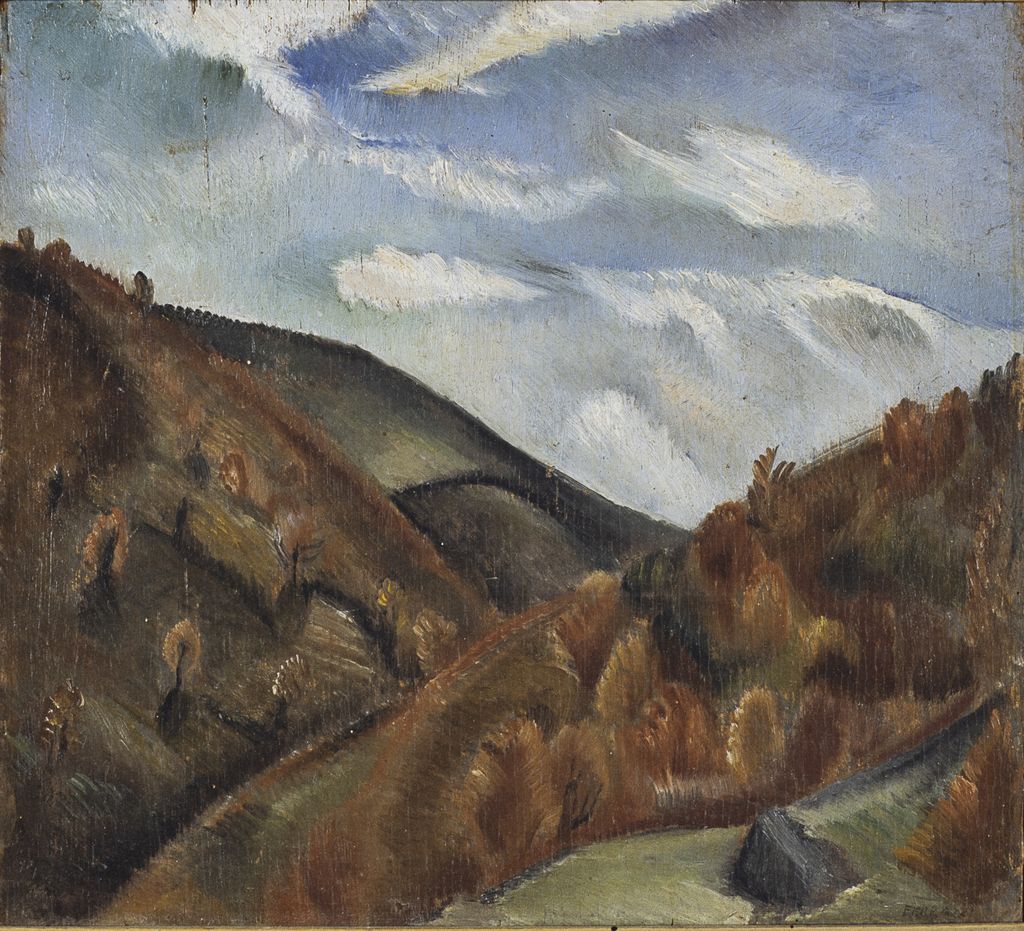 Paesaggio, valico in un'area collinare (dipinto) di Ferrazzi Ferruccio (XX)