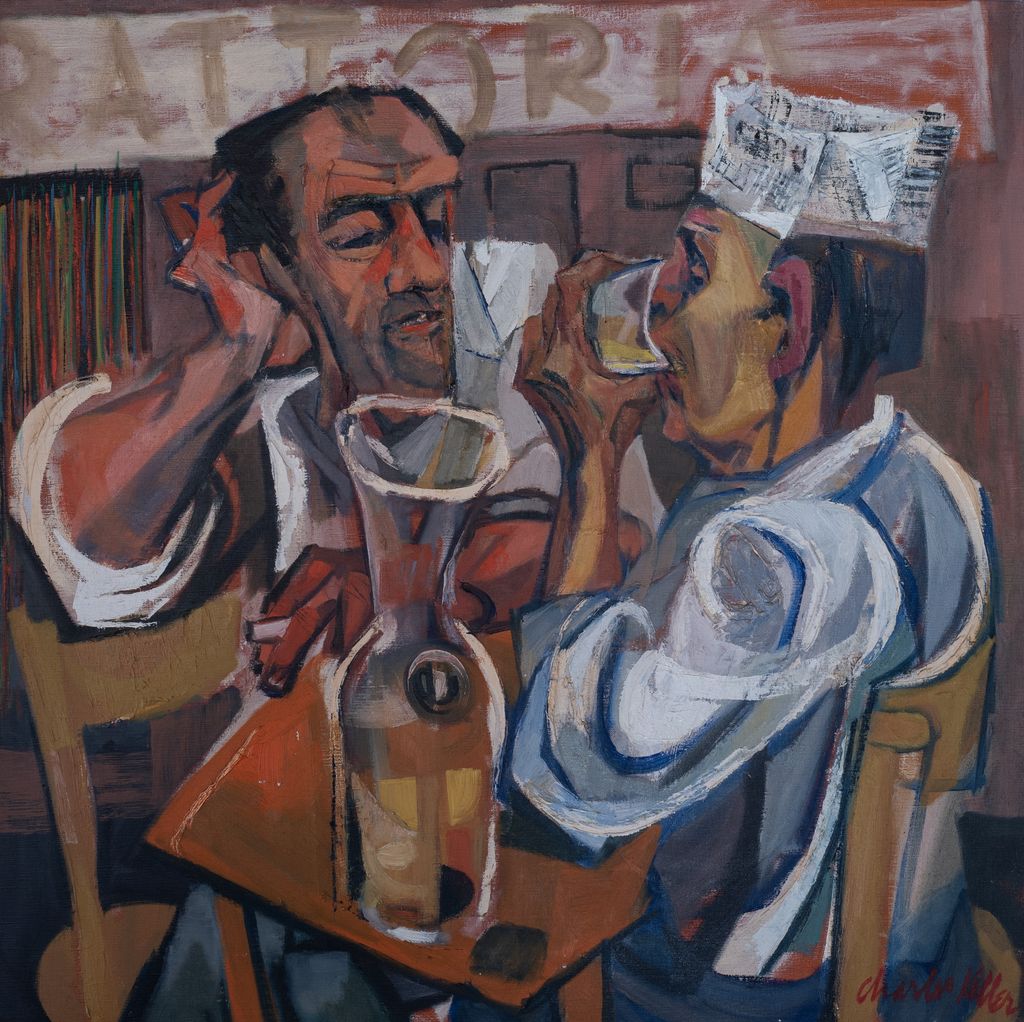 Trattoria, due operai in trattoria (dipinto) di Keller Charles (XX)