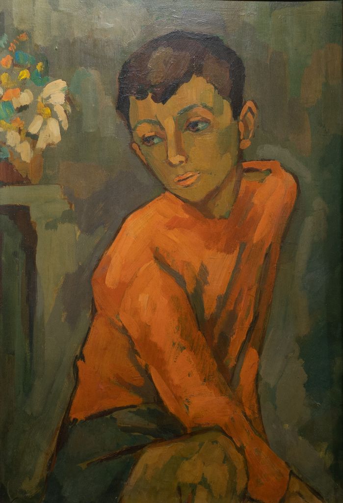 Ragazzo, ritratto di un ragazzo seduto (dipinto) di Löwenadler Kjell Hermansson (XX)