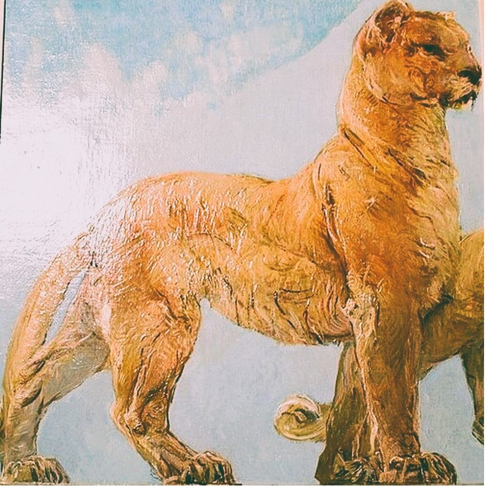 Leonessa, leone (dipinto) di Sartorio Giulio Aristide (XX)