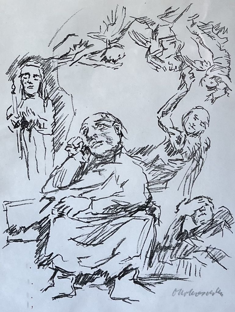 Il poeta Aleel, sullo sfondo l'anima di Cathleen e i demoni che la circondano, poeta Aleel con l'anima dell'eroina Catheen (stampa) di Kokoschka Oskar (XX)