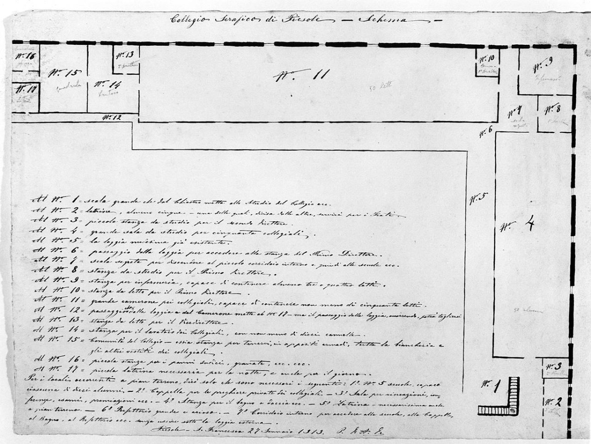 progetto architettonico per il collegio serafico di Fiesole (disegno) - ambito toscano (sec. XX)