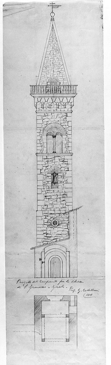 studio per campanile (disegno) di Castellucci Giuseppe (sec. XX)