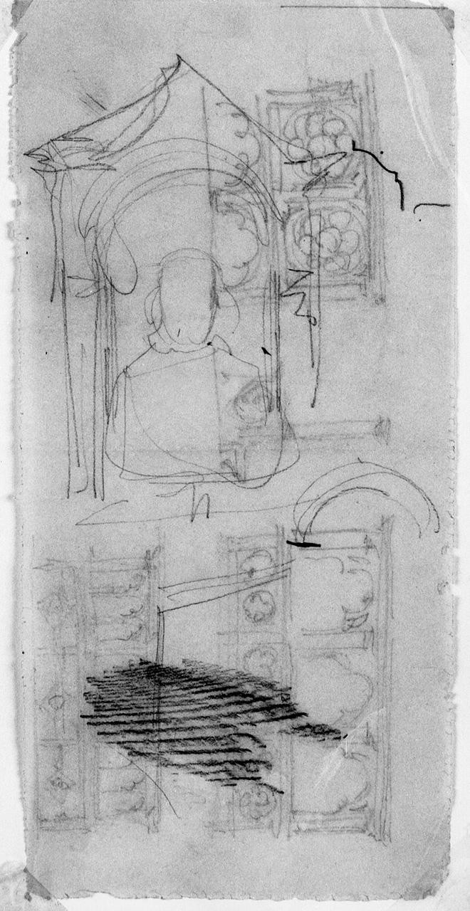 figura a mezzo busto di un frate all'interno di una edicola (disegno) di Castellucci Giuseppe (sec. XX)