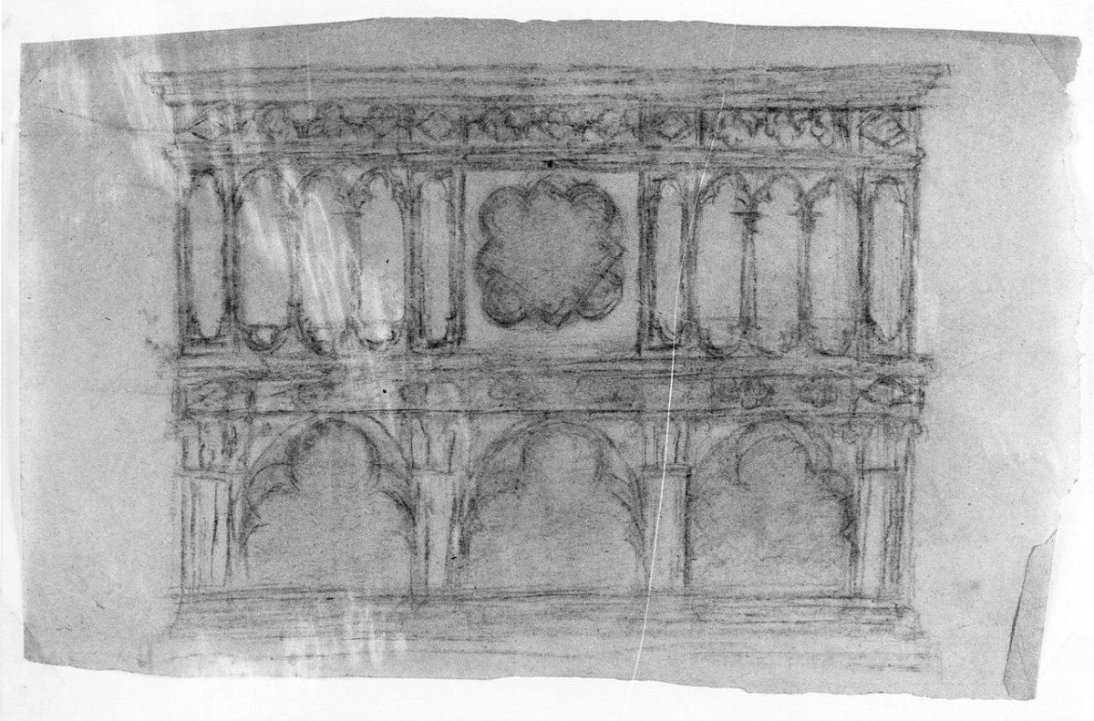 studio di panca vista frontalmente (disegno) di Castellucci Giuseppe (sec. XX)