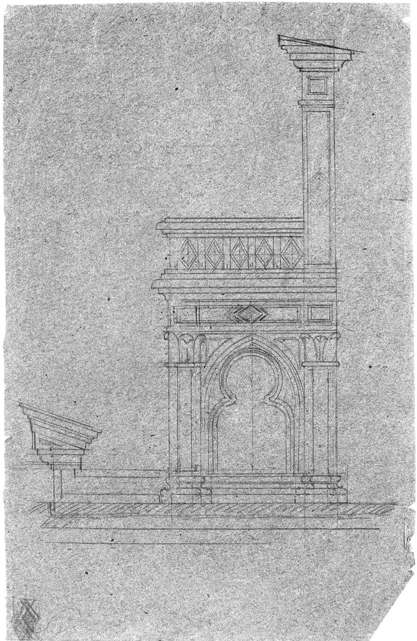 studio di panca vista lateralmente (disegno) di Castellucci Giuseppe (sec. XX)