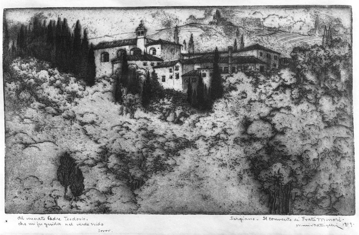 veduta del convento di Sargiano (disegno) di Battigelli Marina (sec. XX)