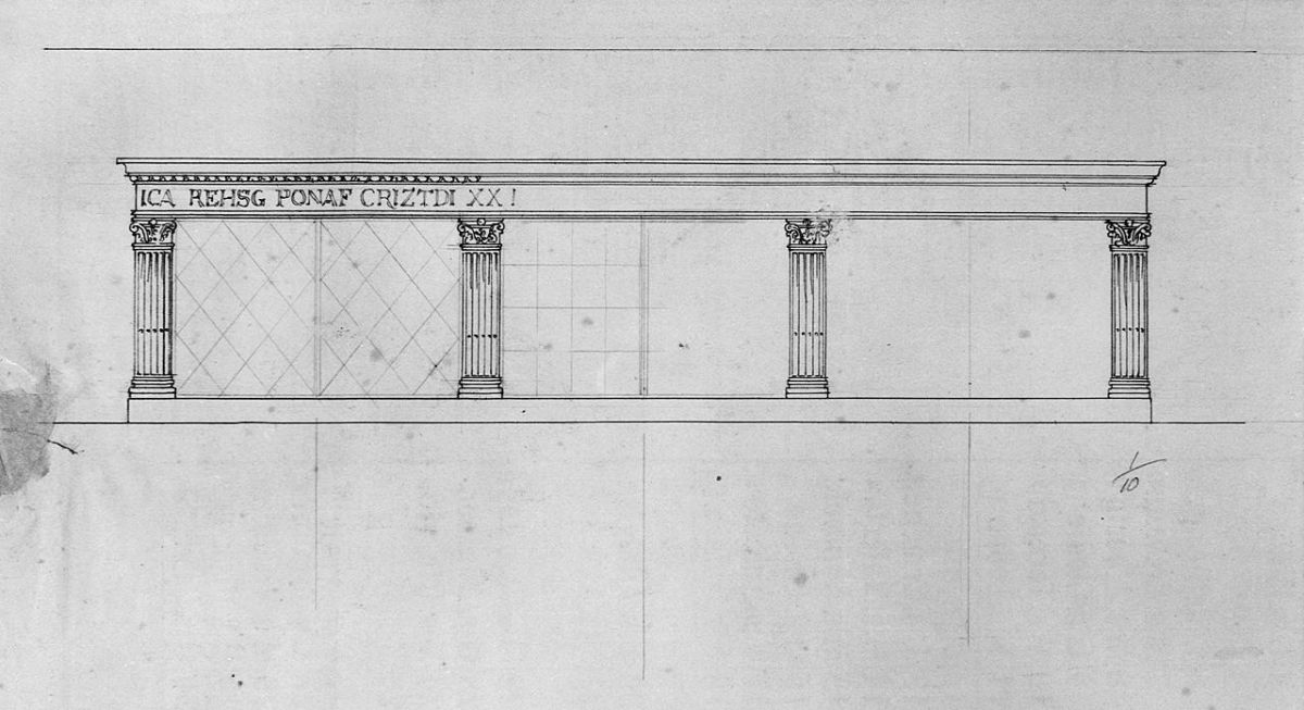 progetto della spalliera di una panca (disegno) di Castellucci Giuseppe (sec. XX)