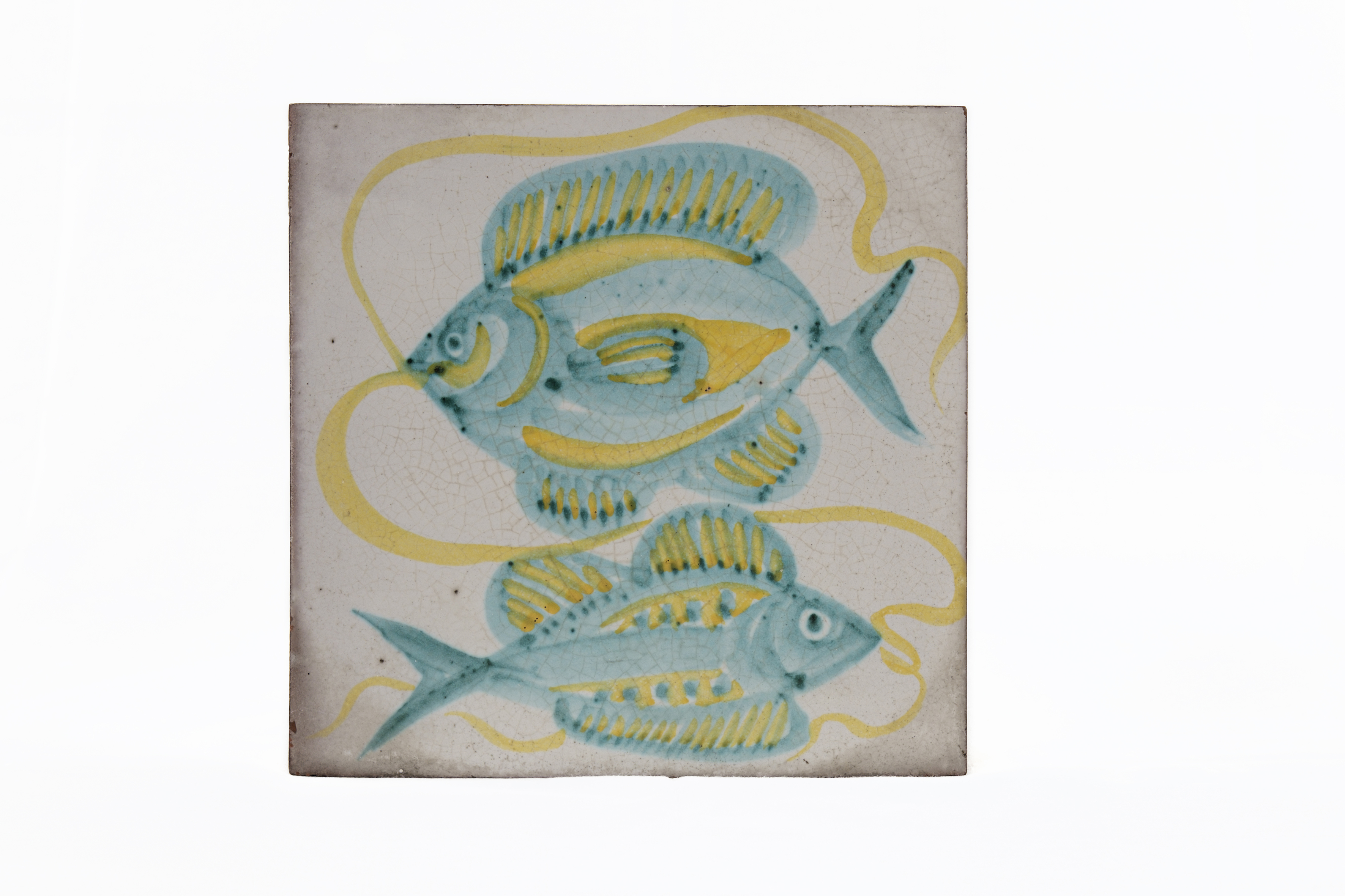due pesci (piastrella) di Gambone, Guido (attribuito) - ambito vietrese, produzione fiorentina (anni sessanta XX)