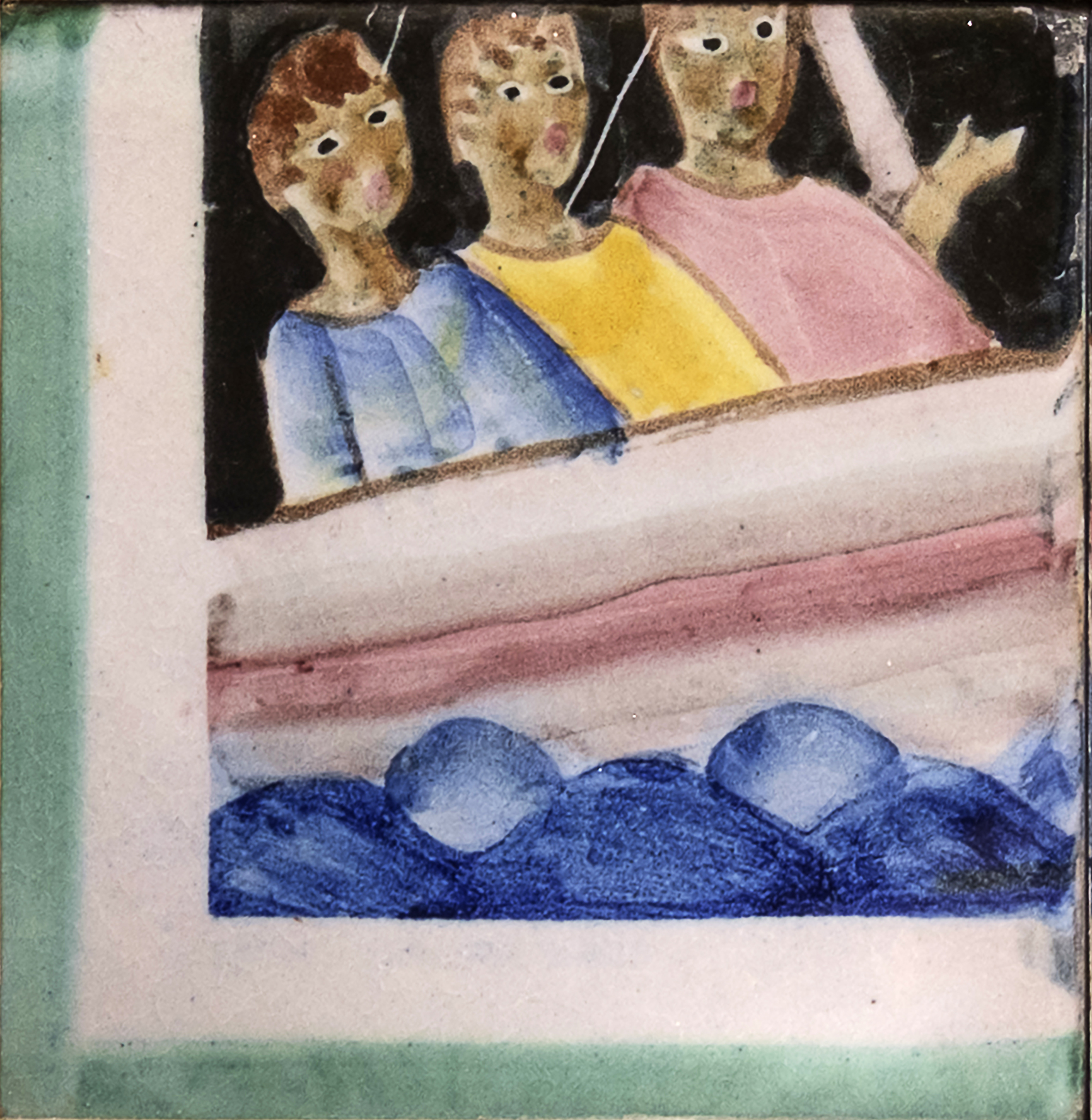 Profeta Jonas, parte della barca con tre uomini (piastrella) di Dölker, Richard (prima metà XX)