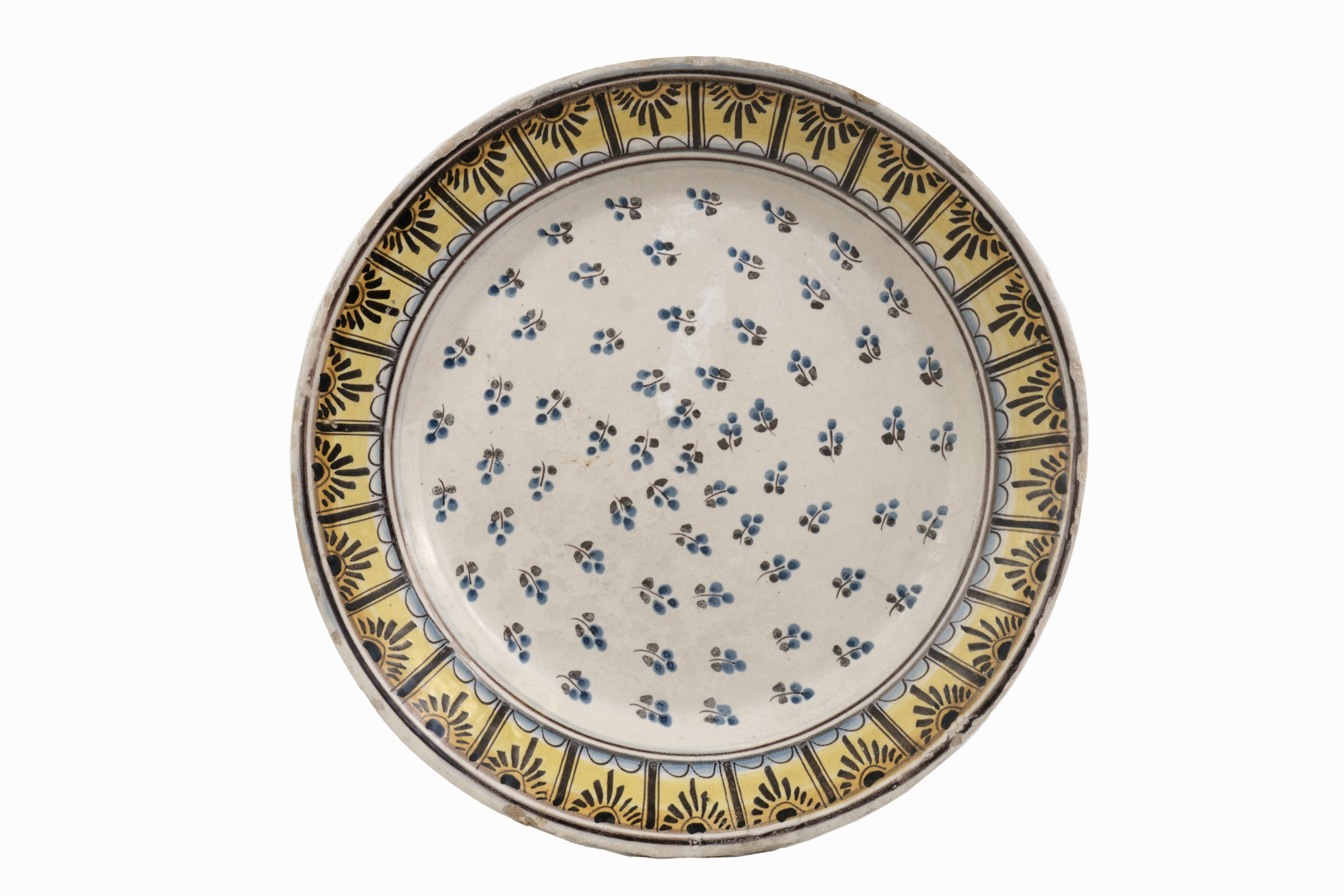 elementi radiali e piccoli fiori tripetali (piatto fondo) - ambito vietrese (fine XIX)