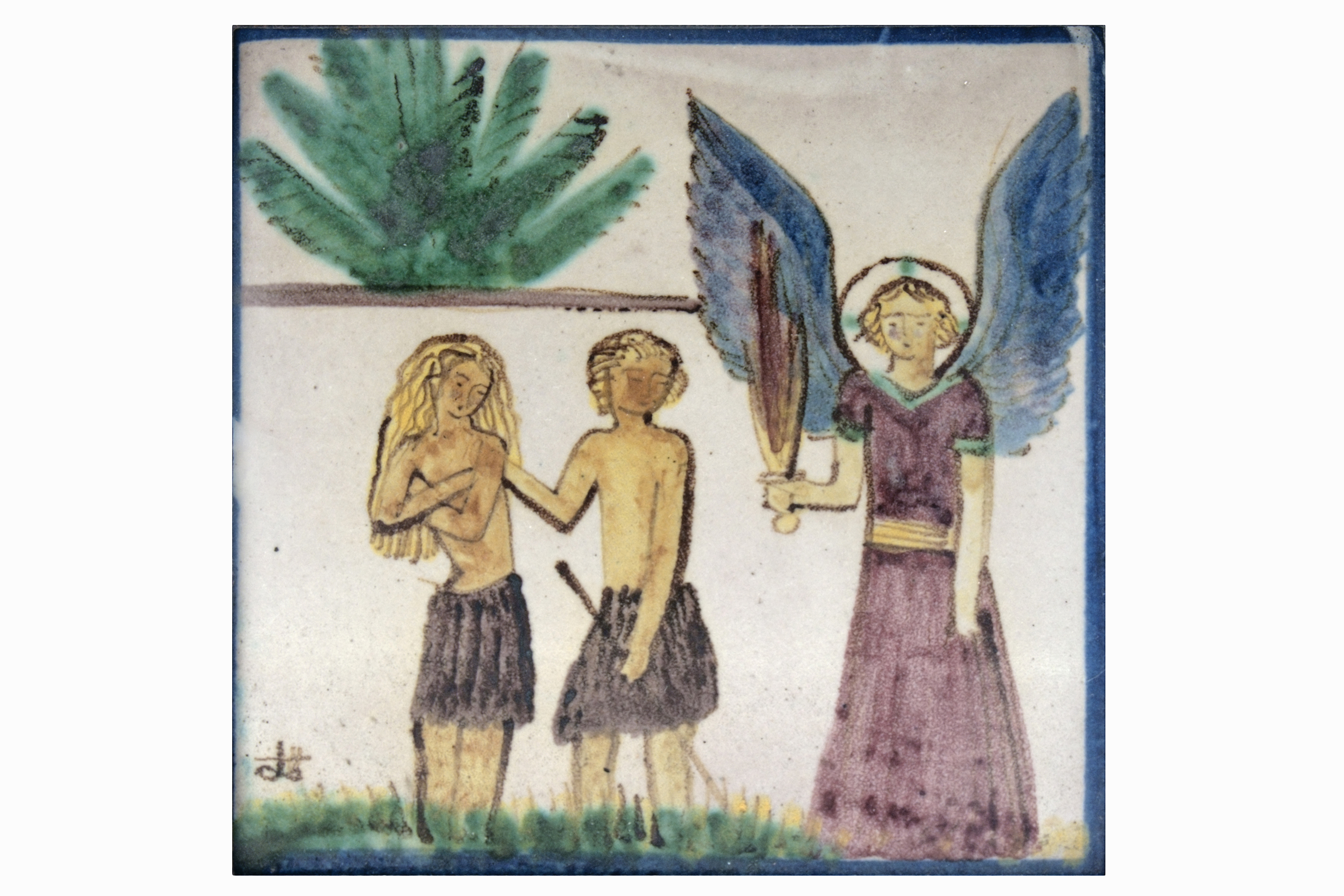 scena della cacciata dal Paradiso terreste (piastrella) di Dölker, Richard (laboratorio) - ambito vietrese (XX)