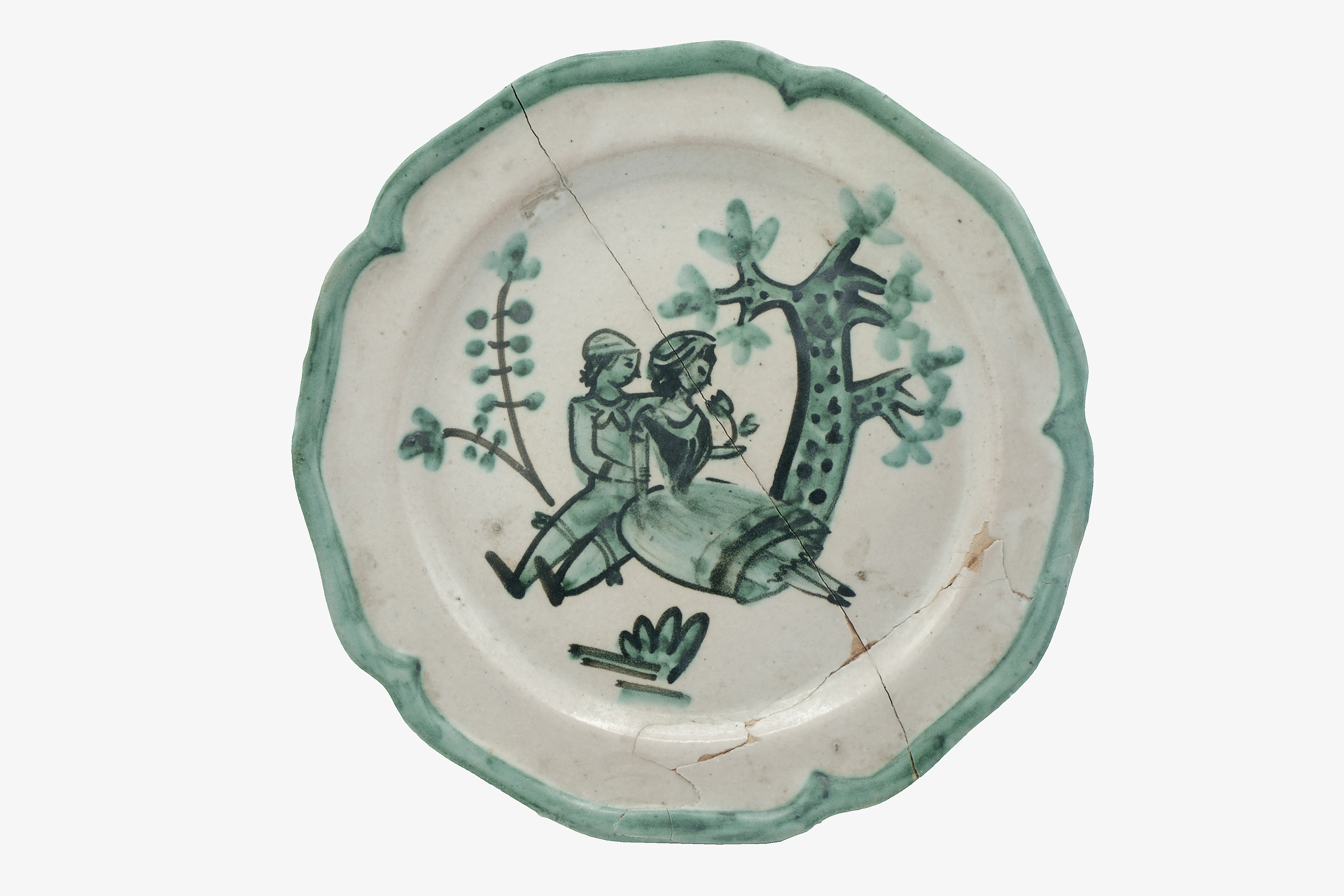 figure sotto un albero (piatto) di Dölker, Richard (laboratorio) - ambito vietrese (XX)