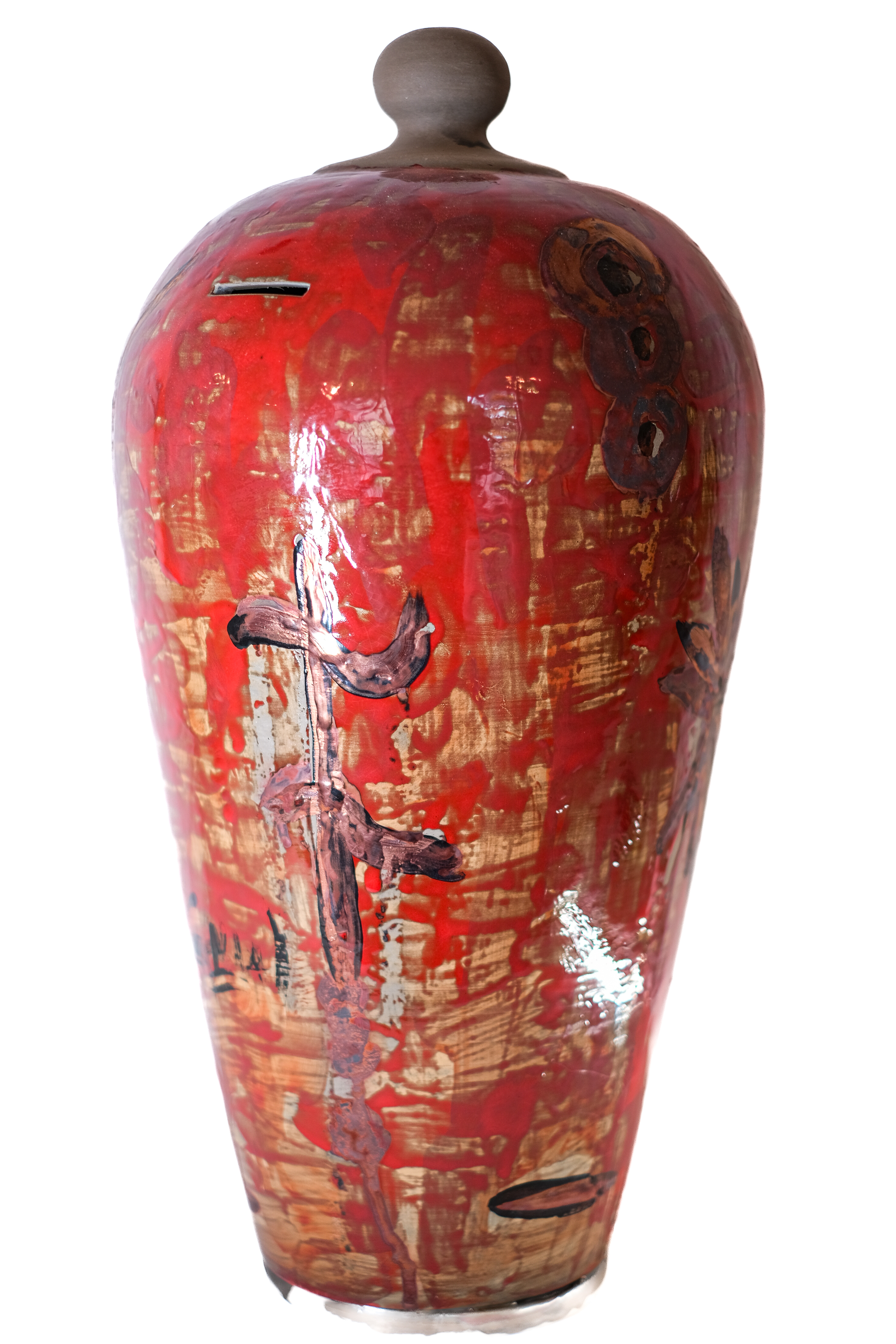 decorazione pittorica astratta su fondo rosso bordeaux (opera tridimensionale) di Giannatasio, Eduardo - Fornace De Martino (XXI)