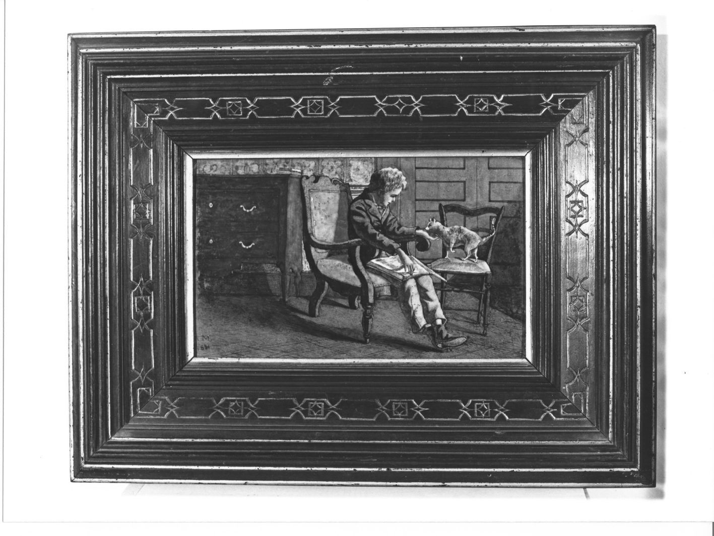 scena familiare (mattonella) di Martelli Achille (sec. XIX)