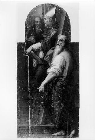 I Santi Andrea, Nicolo da Bari e Antonio Abate (dipinto) di Sogliani Giovanni Antonio (sec. XVI)
