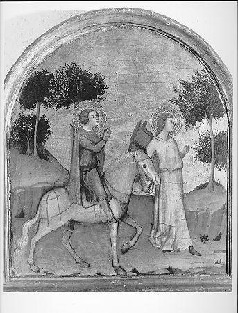 San Galgano condotto da un angelo, Storie della vita di San Galgano (dipinto) di Andrea di Bartolo (sec. XIV)