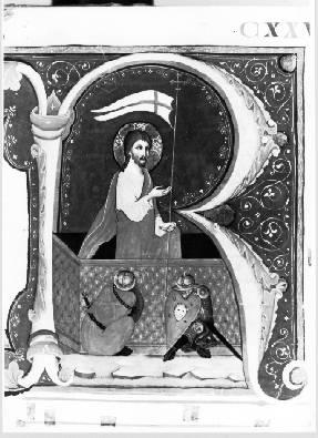 Ressurrezione di Cristo dal sepolcro (miniatura, elemento d'insieme) di Memmo di Filippuccio - manifattura pisana (prima metà sec. XIV)