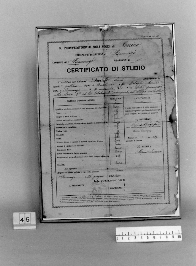 certificato di studio, pagella, documenti scolastici - produzione torinese (1929 ca)
