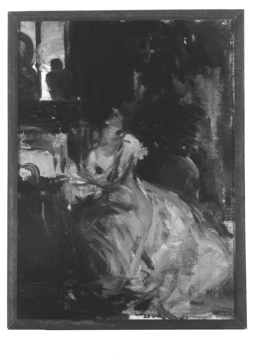 Dopo il ballo, figura femminile seduta (dipinto, opera isolata) di Grosso Giacomo (ultimo quarto sec. XIX)